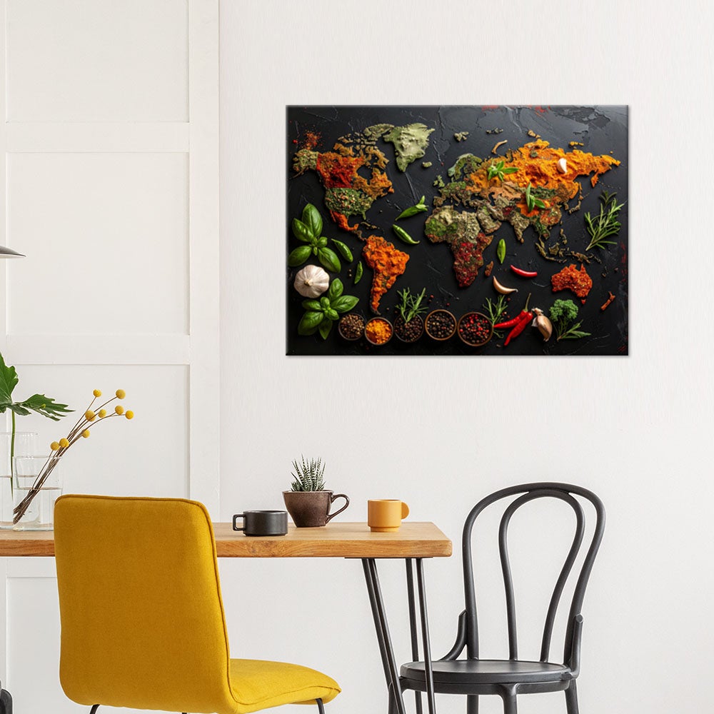 Obraz do kuchni restauracji baru jadalni, Mapa świata przyprawy zioła 120x80 - 2