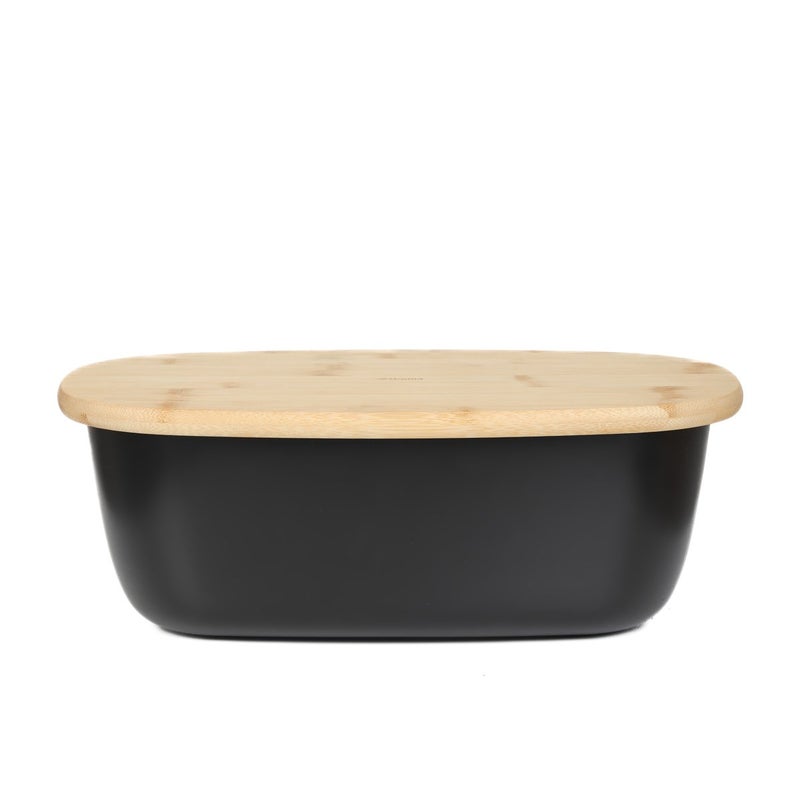 Chlebak NORES z bambusową pokrywką czarny 37x22x14 cm HOMLA