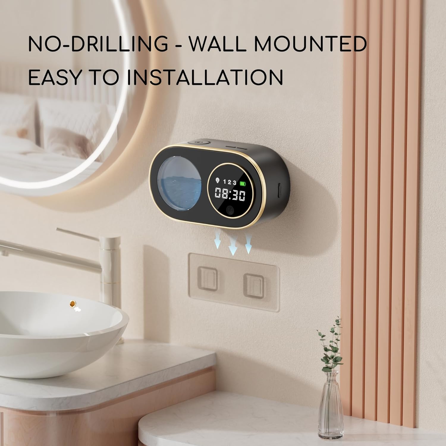 Dispenser automatico di sapone senza contatto nero con display LED ad alta definizione. Dispenser di sapone in schiuma ricaricabile da parete, adatto - 4