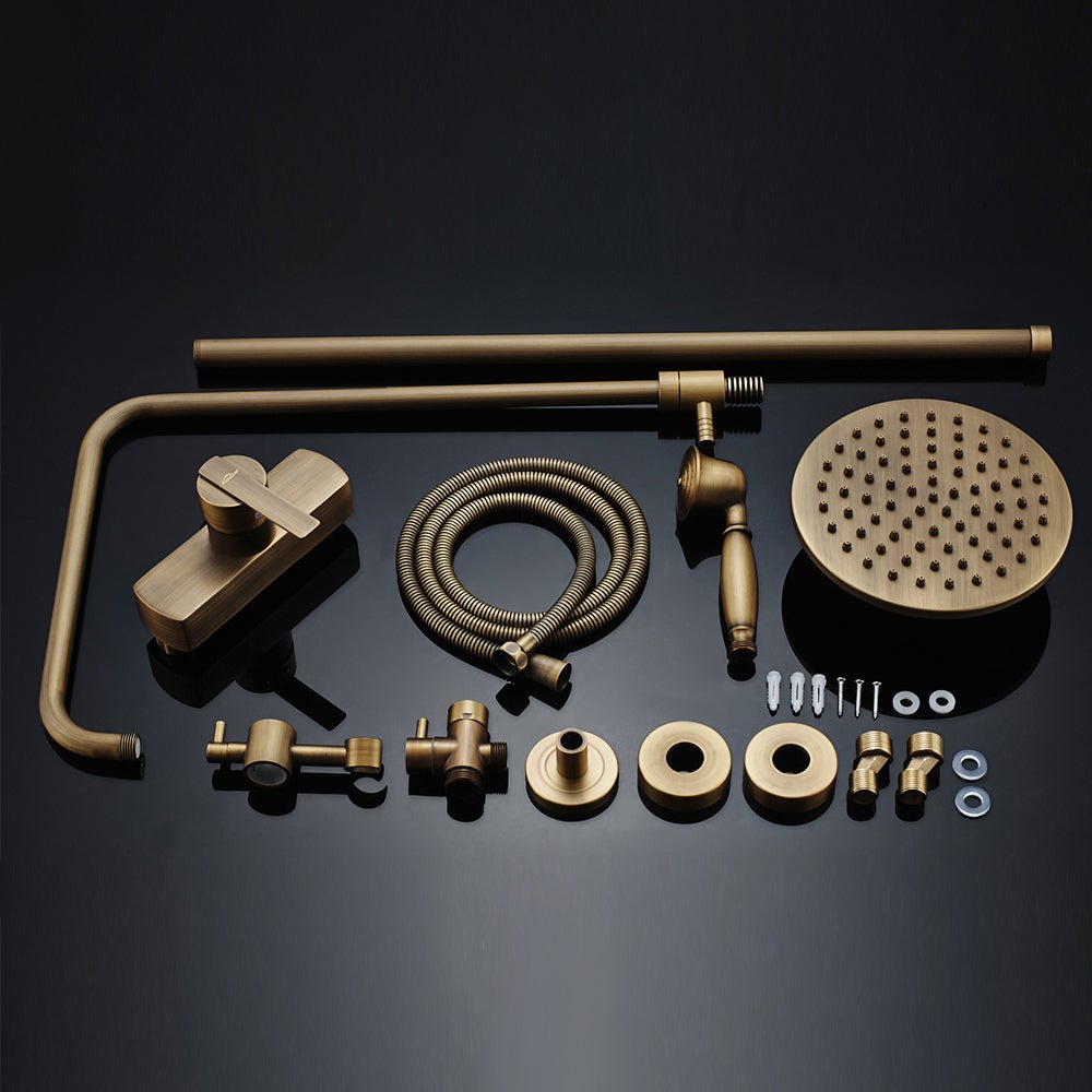 Auralum max Colonne de douche en laiton antique Ensemble de douche rétro cuivre mitigeur mécanique Ensemble de robinet de douche de SDB - EU Modèle - 4