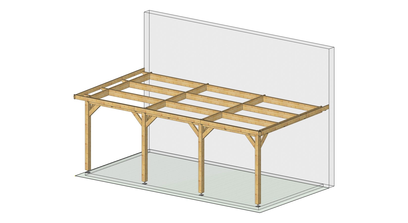 Carport adossé toit plat 400cmx1050cm, bois DOUGLAS Français (Charpente en bois-auvent-abri voiture) 42 m². Garantie 10 ans - 5