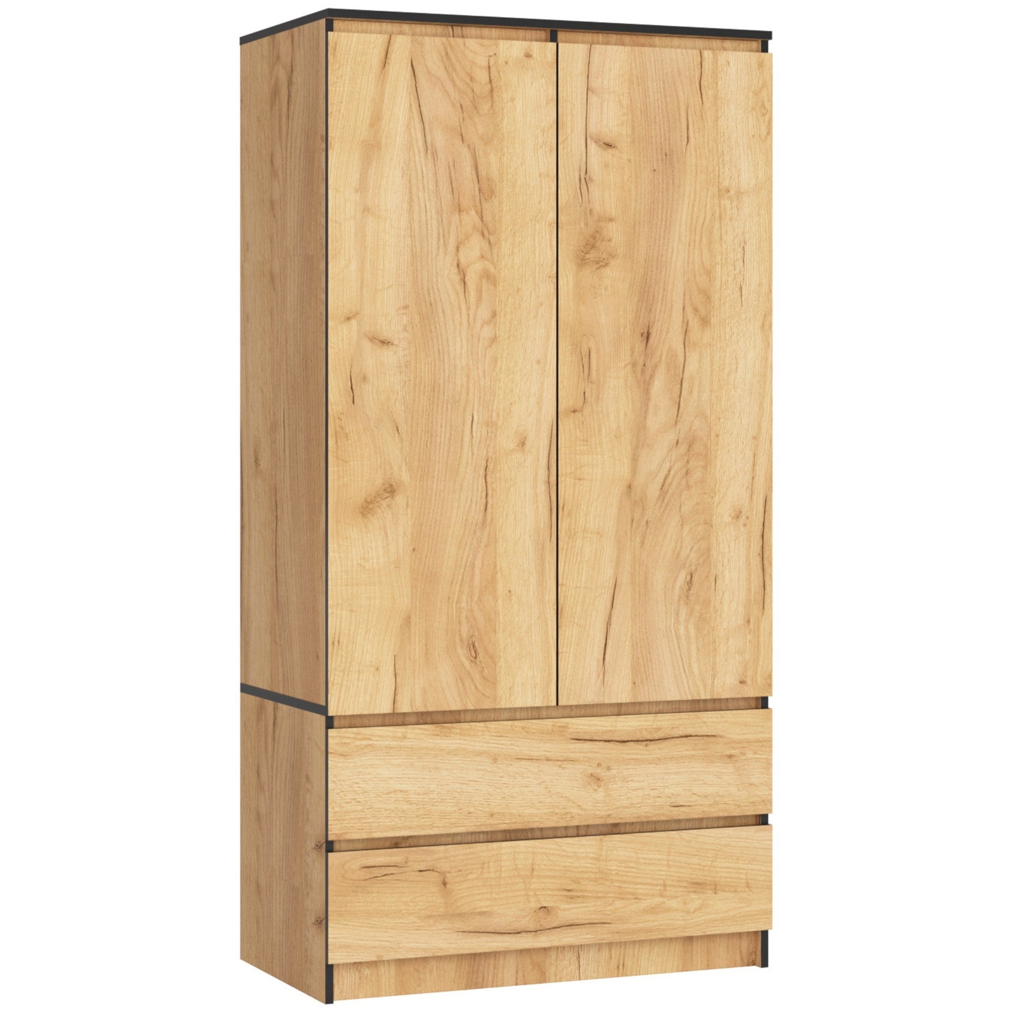 Szafa AKORD S90 Dąb Craft 90 cm 2 drzwi 2 szuflady kolor Dąb Craft mat 4 półki 90x51x180 cm