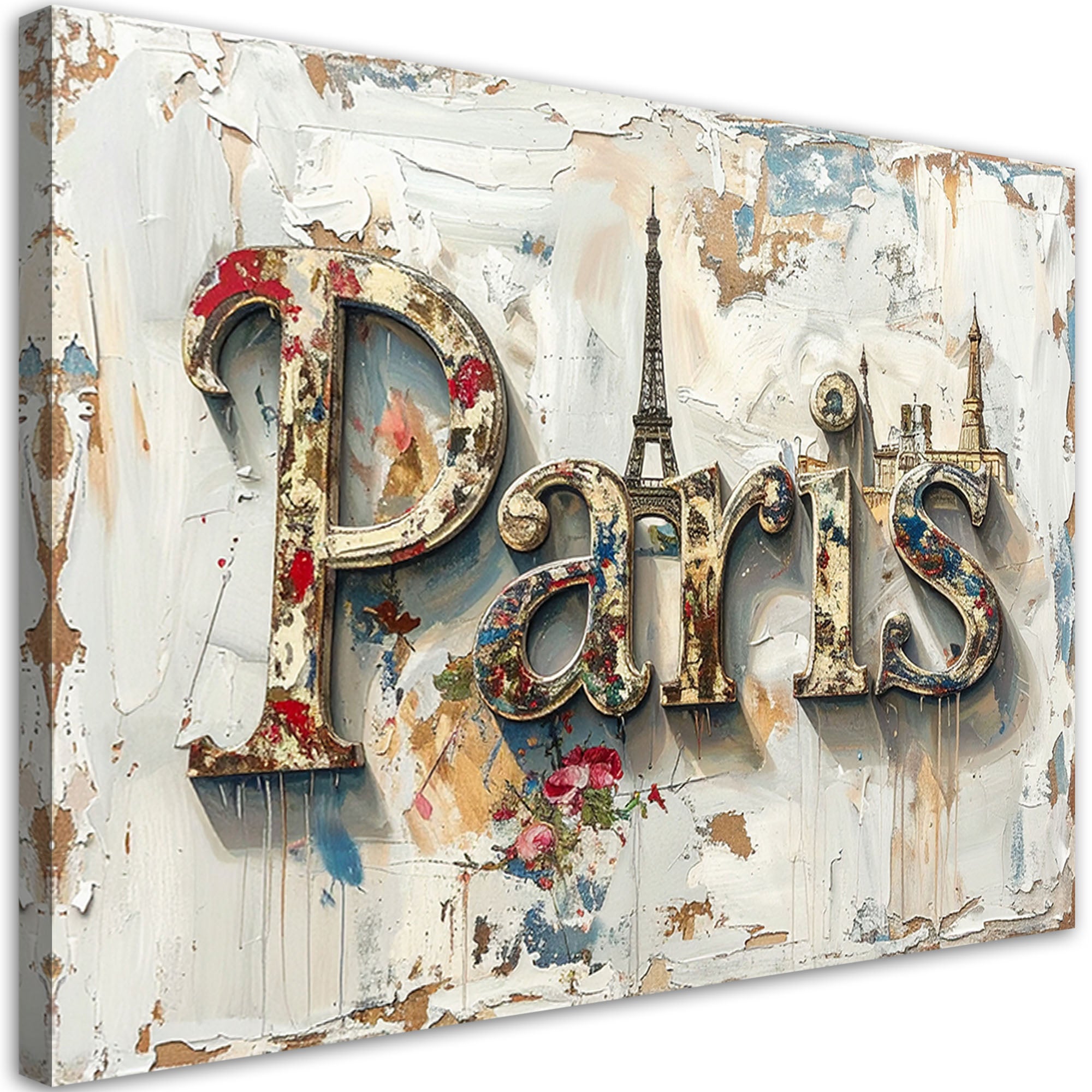 Obraz do salonu biura loftu, Napis Paryż Shabby Chic Vintage 90x60