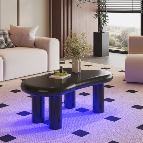 Table basse noire en forme de nuage, en MDF, avec éclairage LED 16 couleurs et tiroir – Table de salon moderne avec espace de rangement - 7