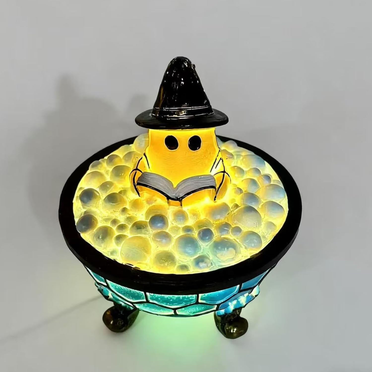 Milageto Veilleuse Fantôme Halloween LED – Lampe Lecture Mignonne Fantôme Qui Lit Un Livre, Lumière D'Ambiance 3D Résine Pour Chambre, Cheminée, Bureau – Décoration Halloween Adorable 9,5x8,5x14cm