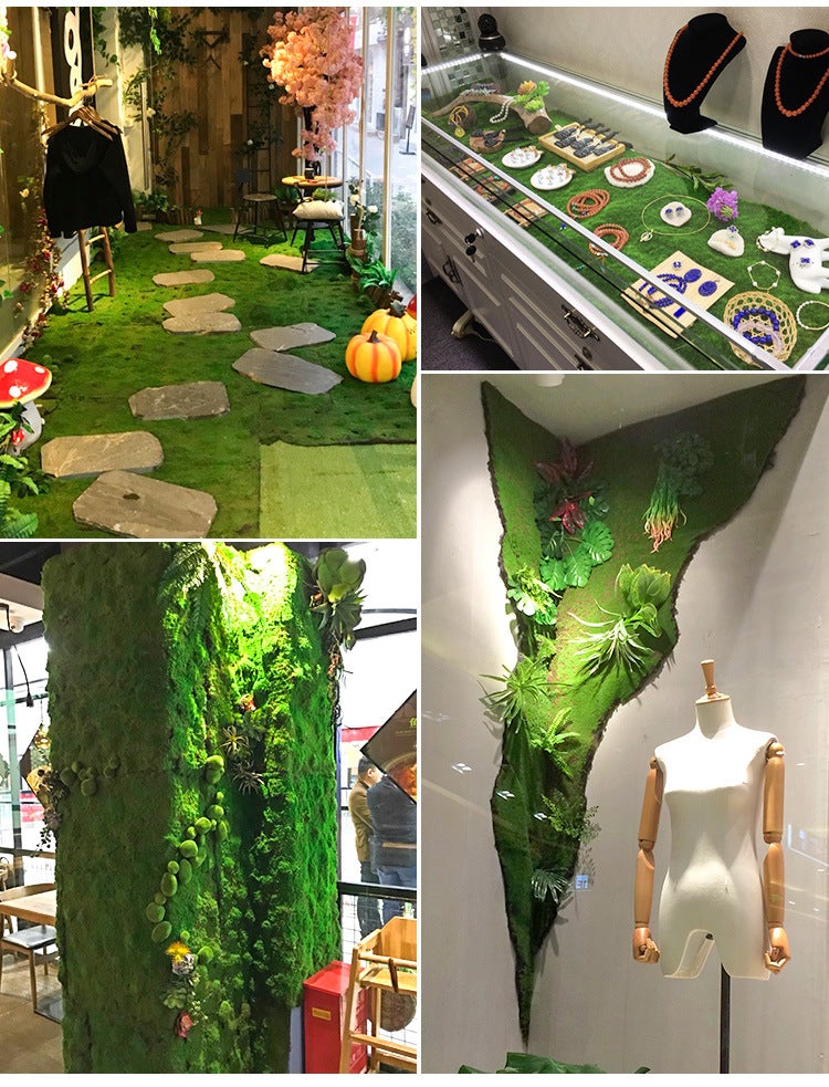 Relvado de musgo artificial, tapete de musgo artificial de 100 x 100 cm, tapete decorativo de relva de musgo falso - 4