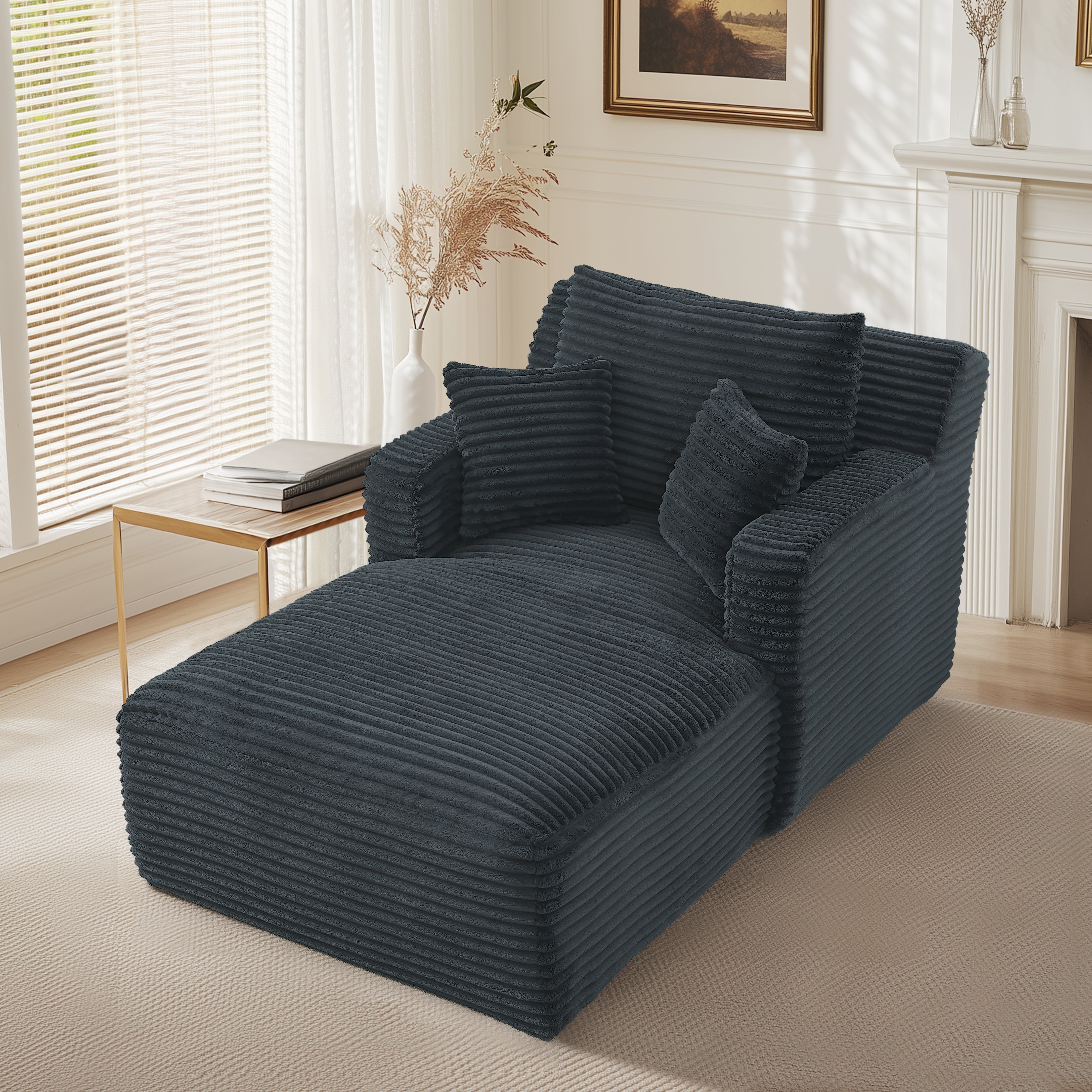 Canapé lit 3 en 1 méridienne et inclinable, velours côtelé confortable - Prêt à l'emploi, idéal petit espace - Couleur - Gris - 5