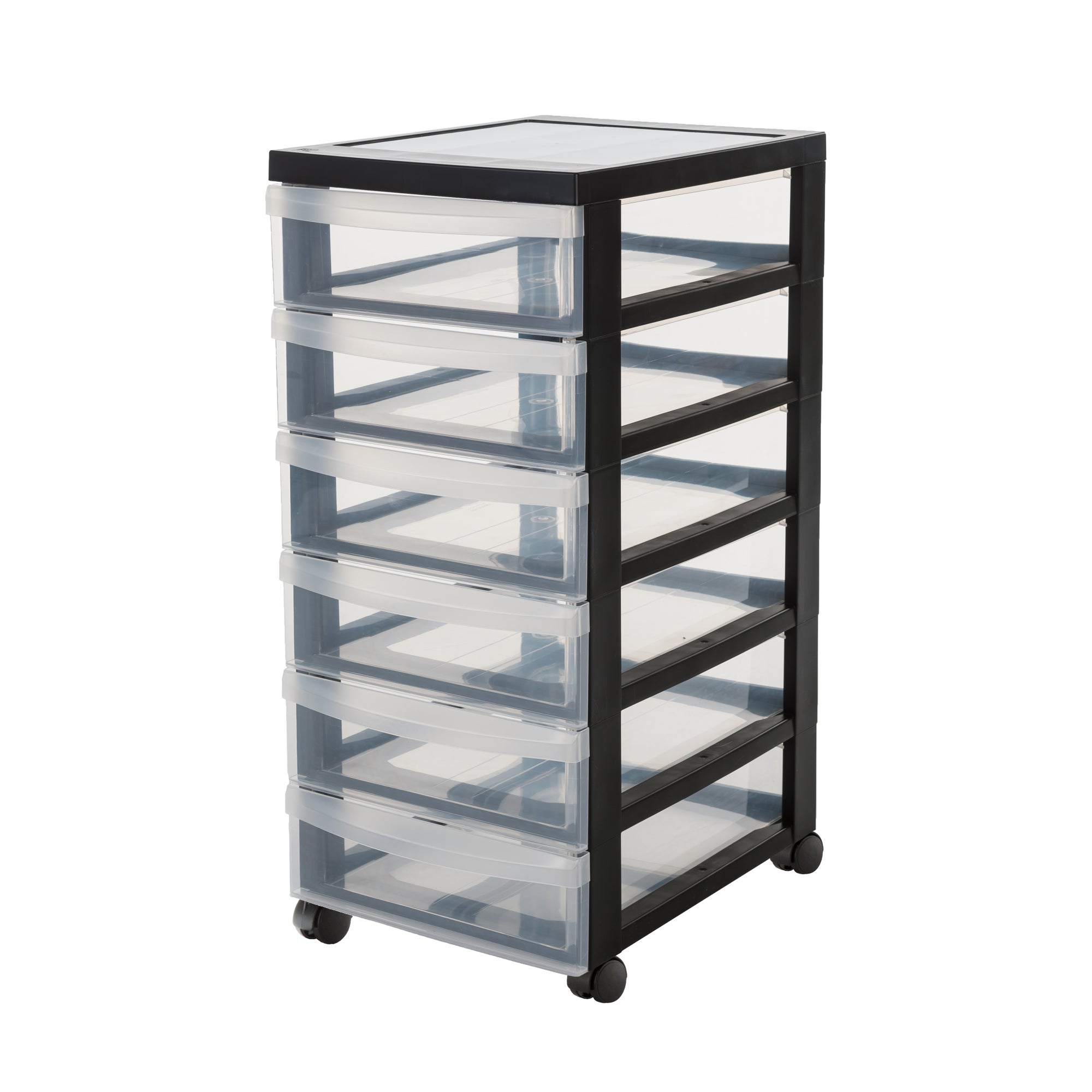 HOMZ Cassettiera A Torre 4 Cassetti In Plastica Trasparente Con Ruote: Organizer Per Bagno, Camera Da Letto, Ufficio, Scuola - Struttura Nera