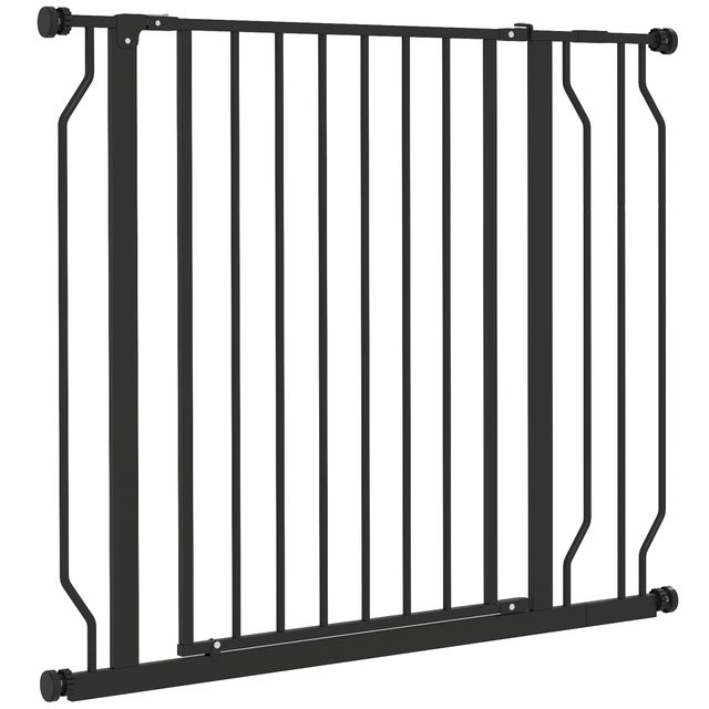 PawHut Cancelletto di Sicurezza per Cani Estensibile 75-95 cm in Acciaio e ABS, 75-95x76 cm, Nero