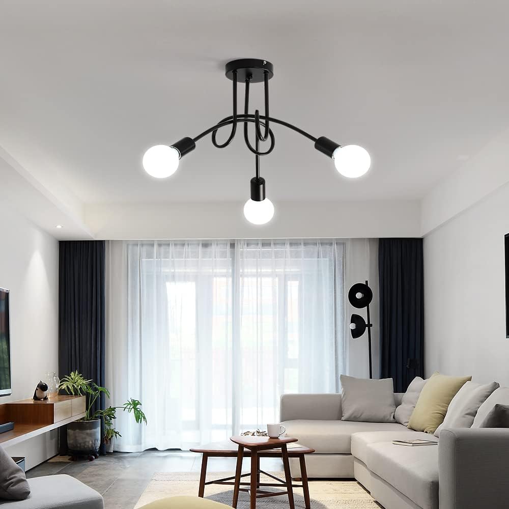 GLAMARIS Plafonnier Métallique Noir 3 Têtes,E27 Sans Ampoules,Design Vintage,40x40x30cm,Éclairage Décoratif pour Salon et Chambre - 7