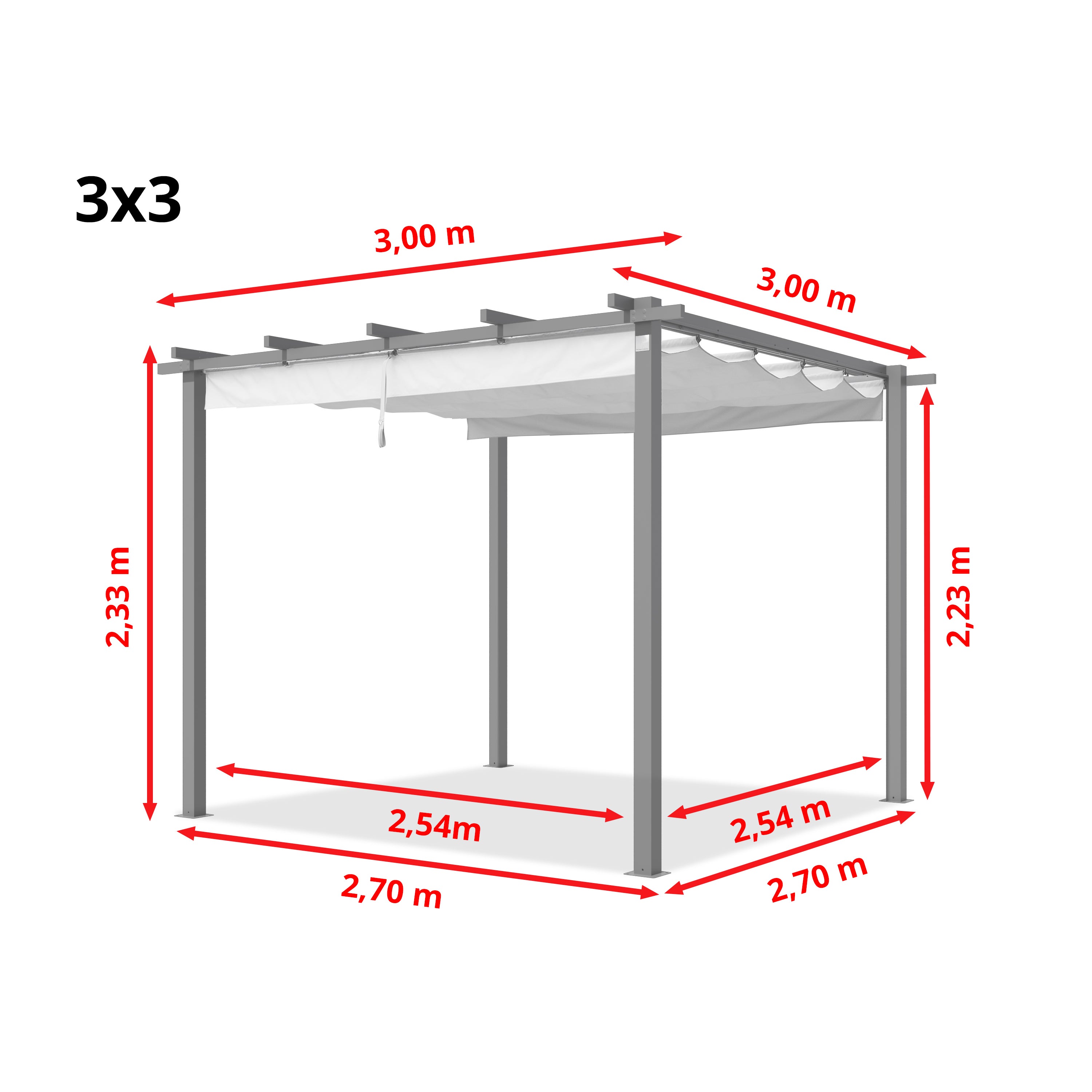 PRIMEYARD Pergola 3x3 m gazebo da giardino con tetto scorrevole grigio - struttura in acciaio - 2