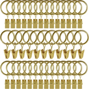 30 Anneaux De Rideaux En Laiton Doré Vintage + 30 Crochets – Diamètre 6,8 Cm, Fabriqué France