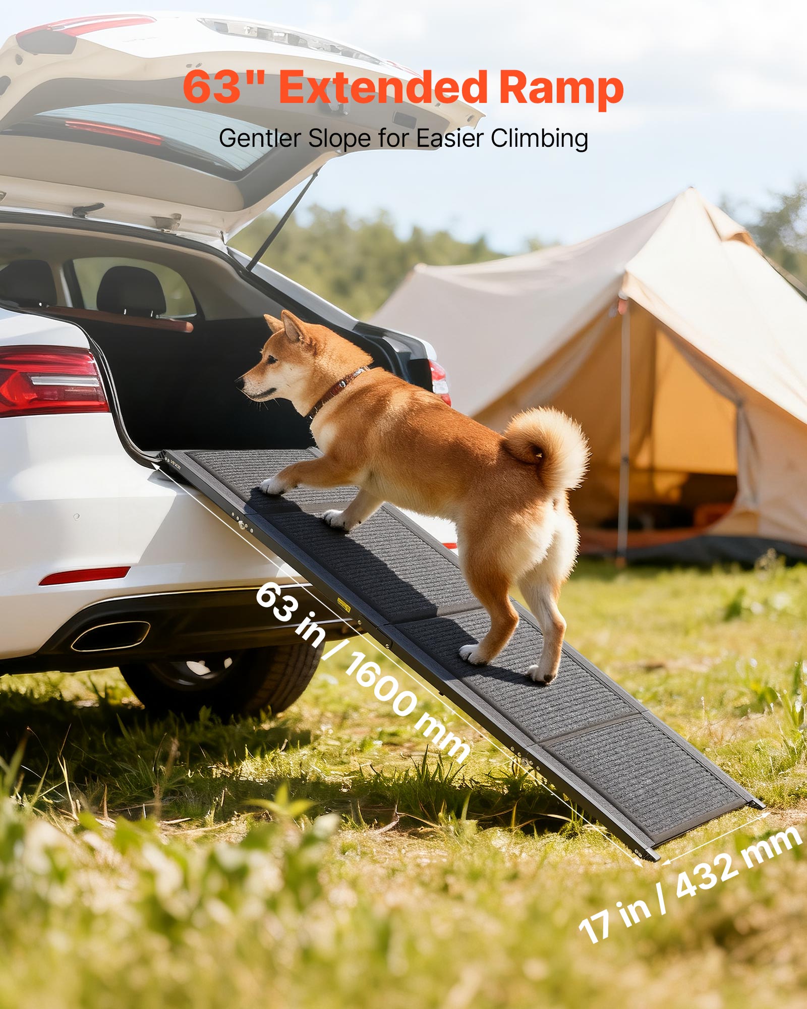 Rampa para perro VEVOR, plástico, 160x43,2 cm, 113 kg, plegable, superficie de fieltro antideslizante, compatible con SUV/camiones, exterior - 7