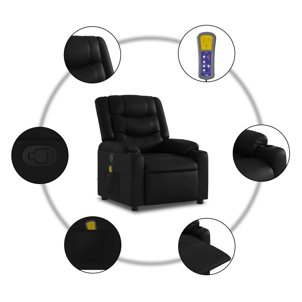 Fauteuil de Salon，Chaise，Fauteuil de massage inclinable noir similicuir - 6