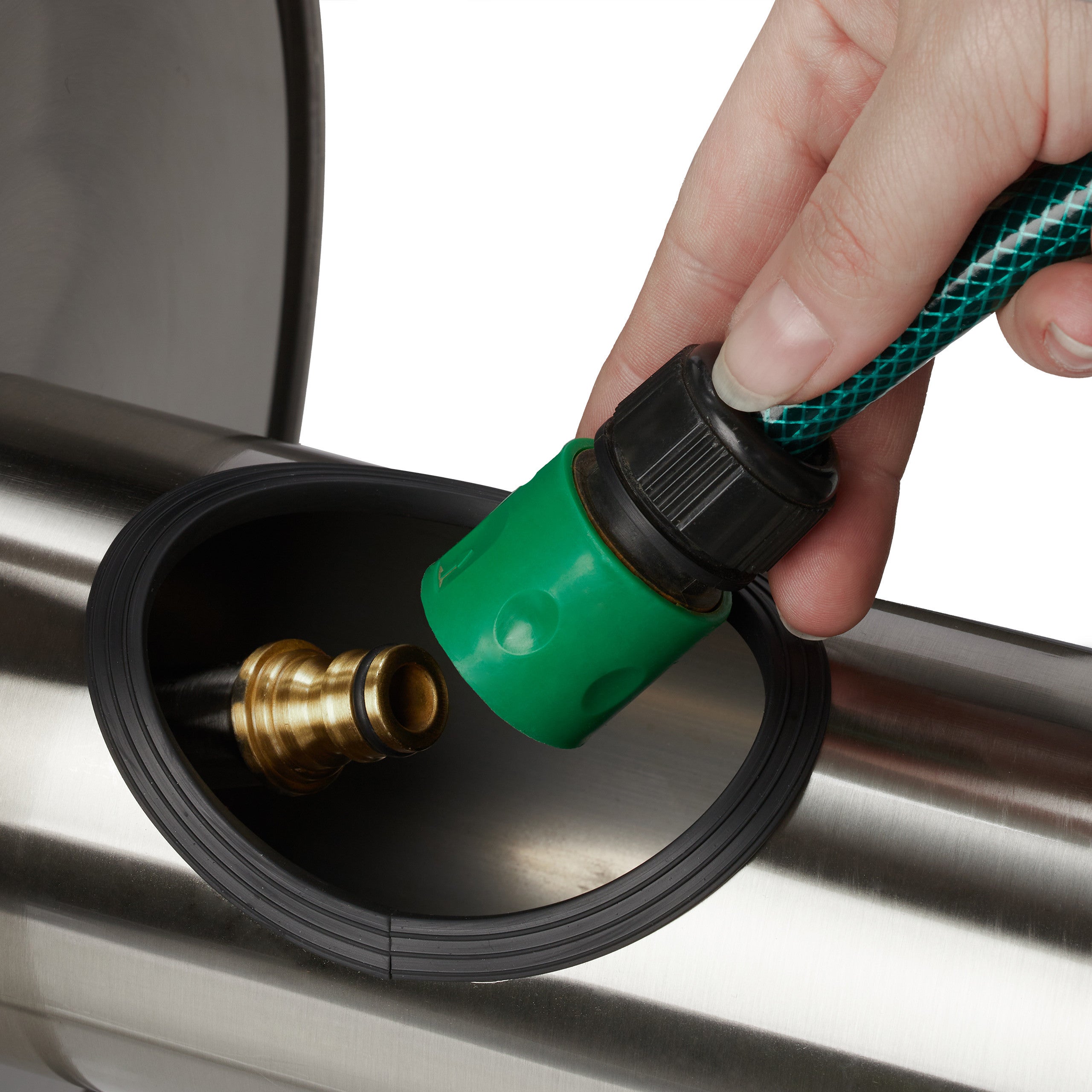 Dévidoir à tuyau d’arrosage, acier inox, vide, à fixer au mur ou poser au sol, pour longueur de 40 m, argenté, Relaxdays - 6