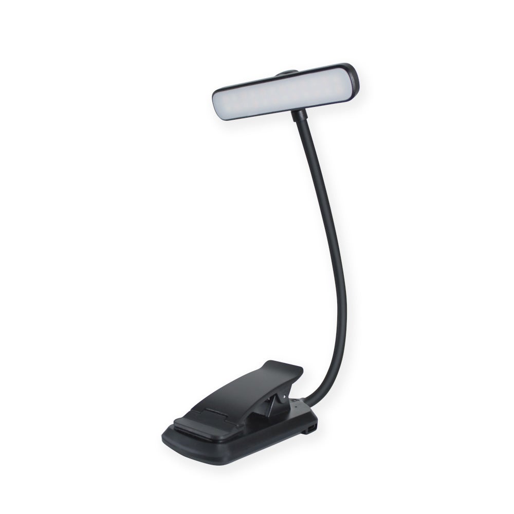 Lampka do czytania LED ładowana przez USB, obrotowa lampka biurkowa z klipsem, czarna