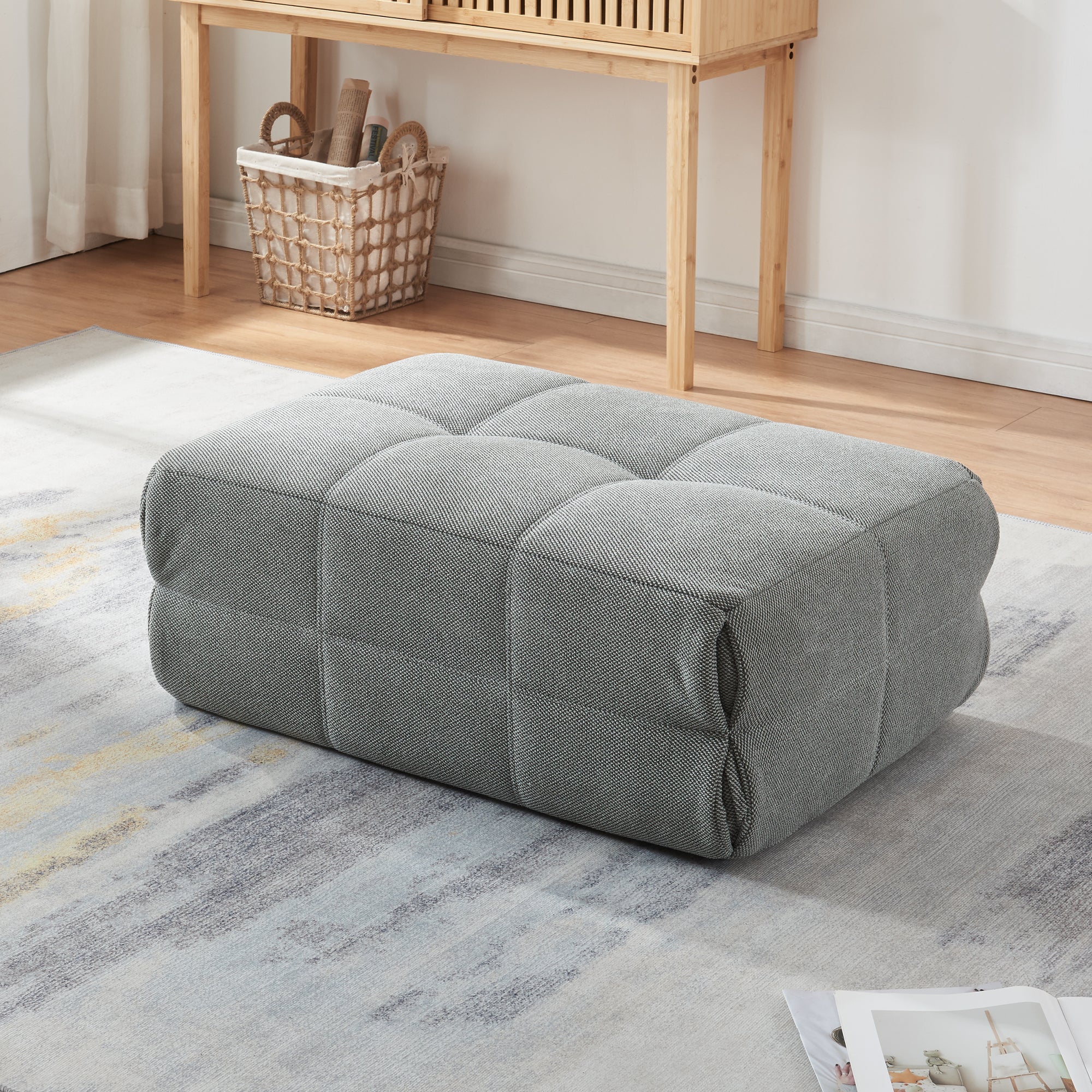 Pouf Poggiapiedi Koskyvn Imbottito 35 x 80 x 55 cm Grigio [en
