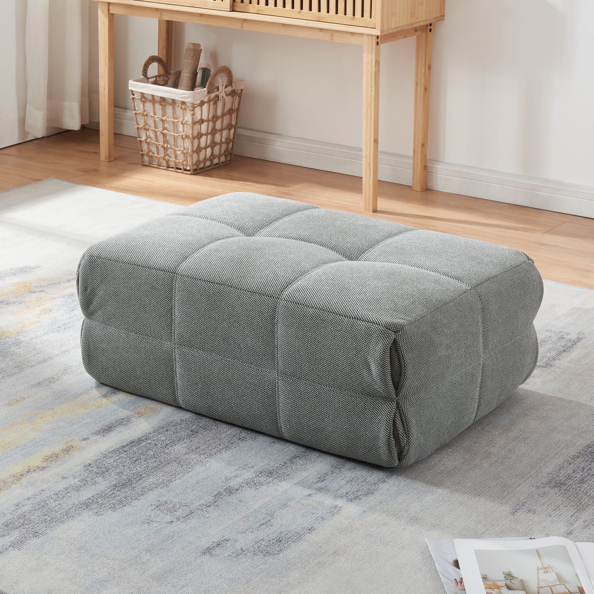 Pouf Poggiapiedi Koskyvn Imbottito 35 x 80 x 55 cm Grigio [en