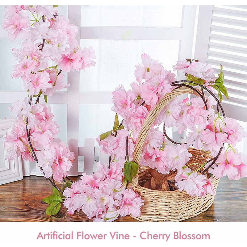 180 cm Fleur De Cerisier,Fleurs Cerisier Artificielles Guirlande Rotin Suspendus De Soie Vigne pour Partie Mariage,Maison Jardin Décoration,Rose - 2