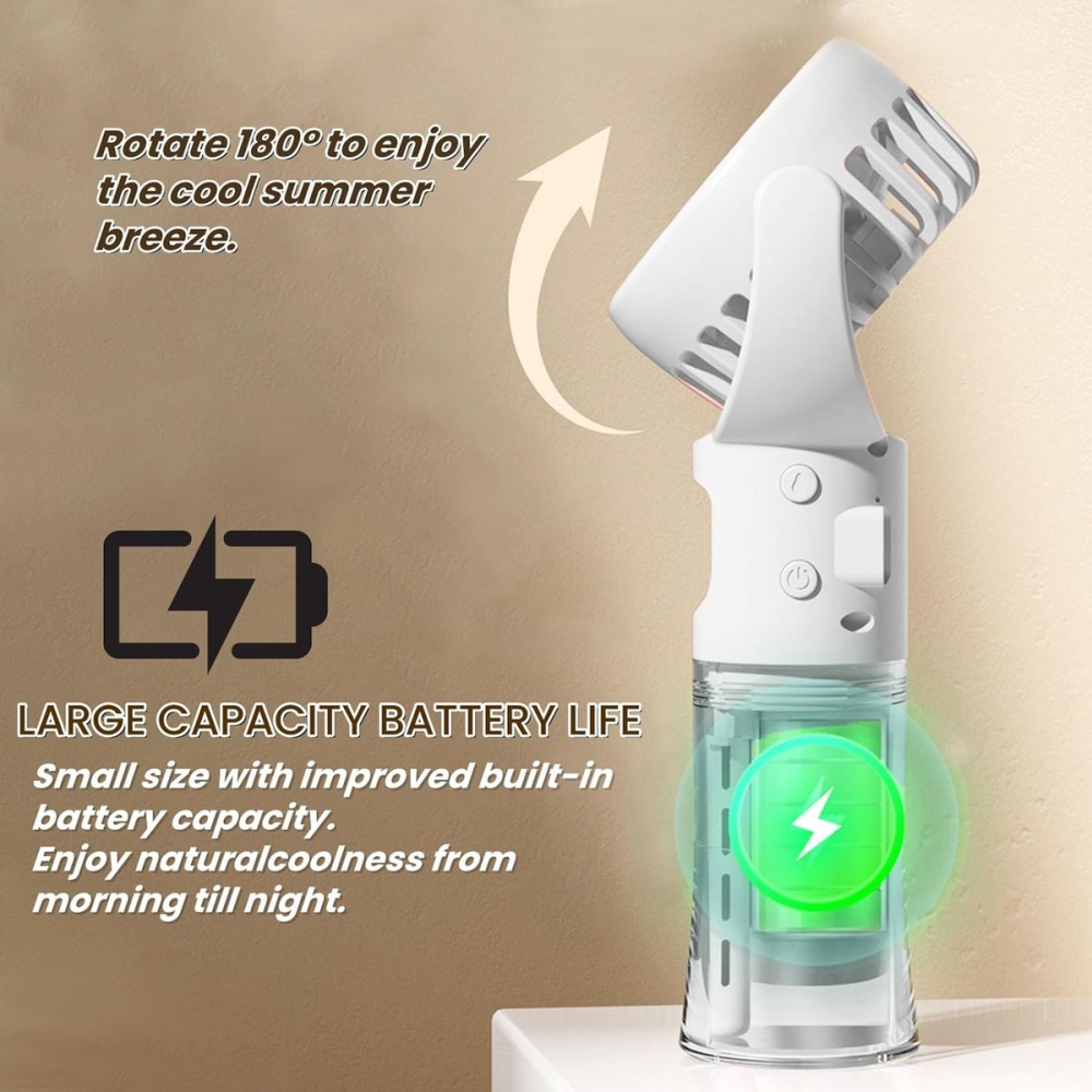 Ventilateur portatif - Ventilateur brumisateur d'eau - Mini ventilateur portable - Rechargeable - Blanc - 4
