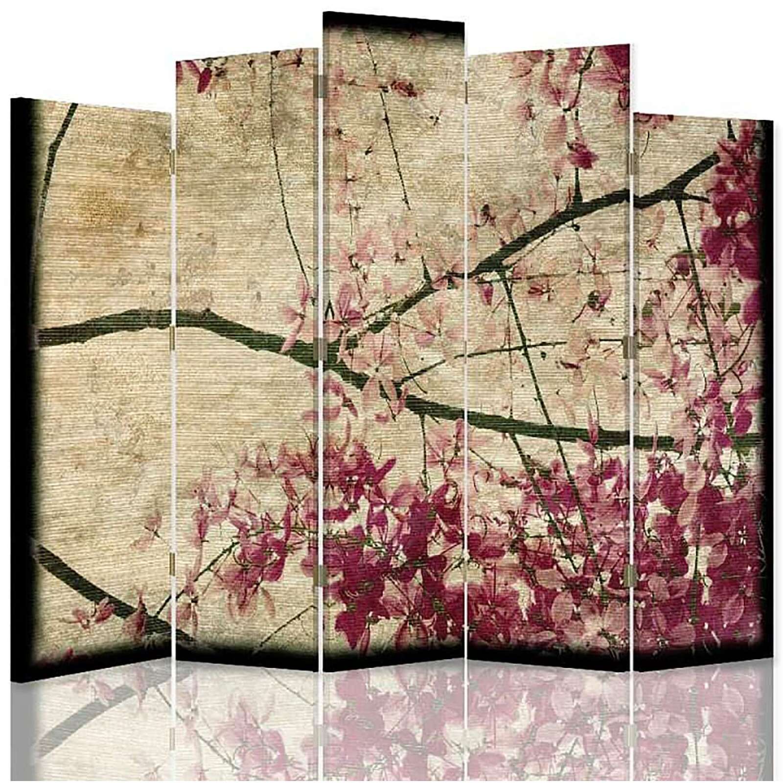 Paravent Fleur Rose 1 5 Volets - 180 X 180 Cm - 1 Face Déco, 1 Face Noir