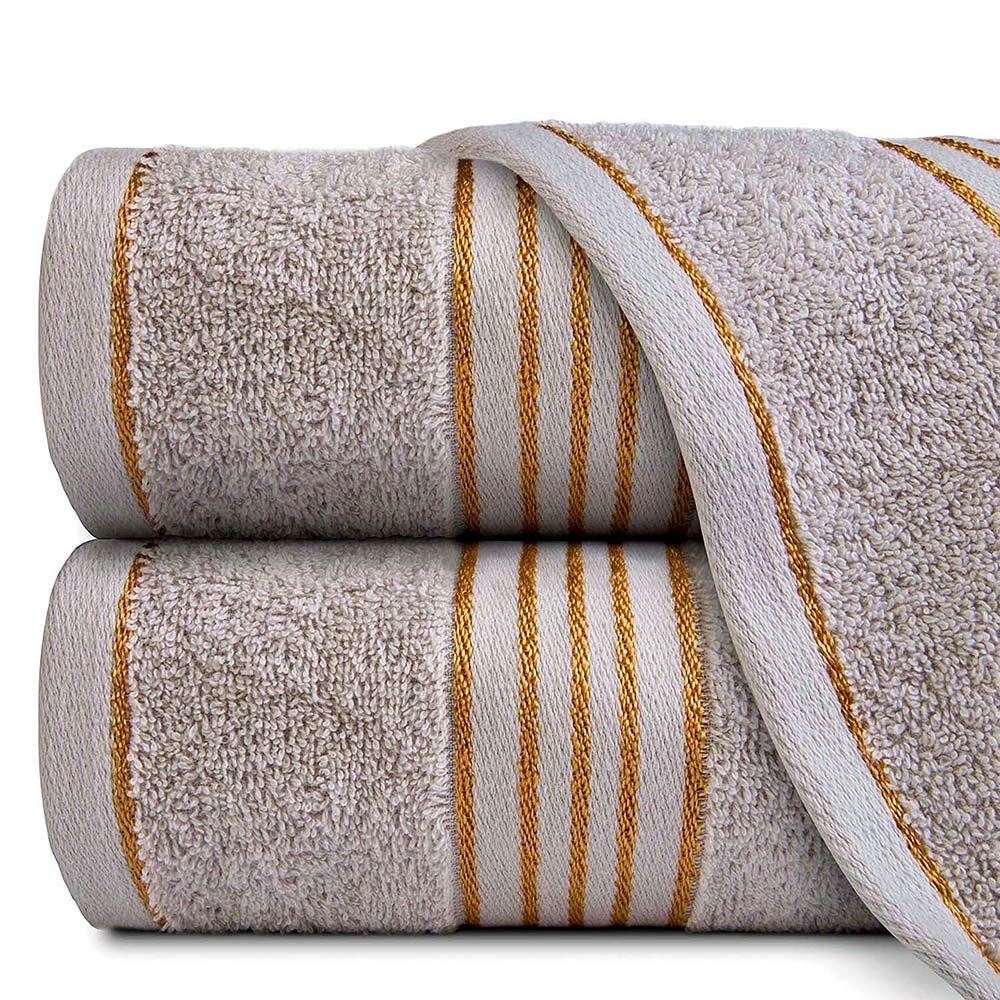 Ręcznik kąpielowy 50x90 cm bawełniany kolor szary z bordiurą w złote paski 500 g/m2 TIWANO - Darymex