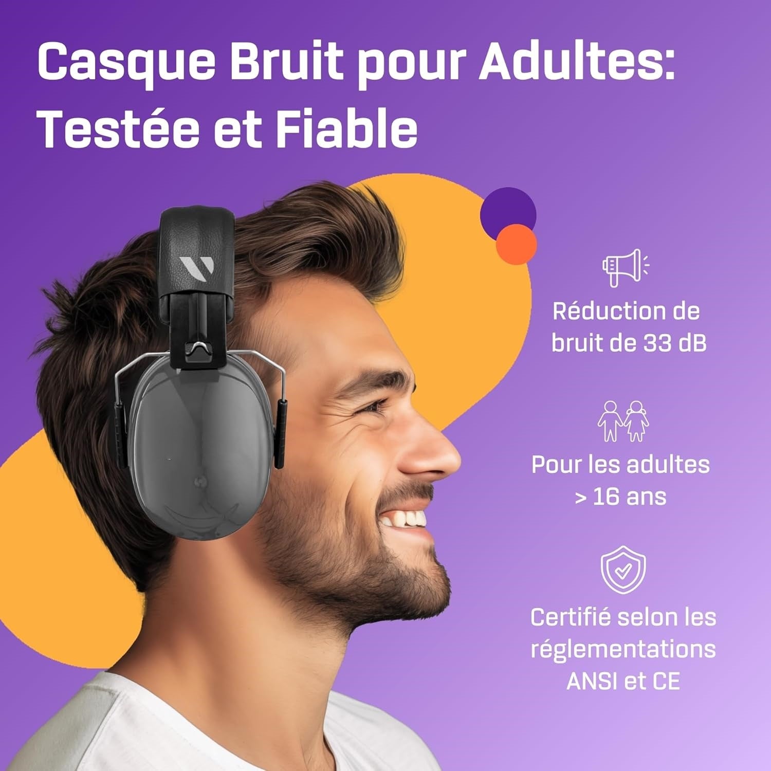 Casque Anti Bruit Adulte, 33dB Protection Auditive pour Travail, Autisme, Bricolage, Tonte, Chantier - 2