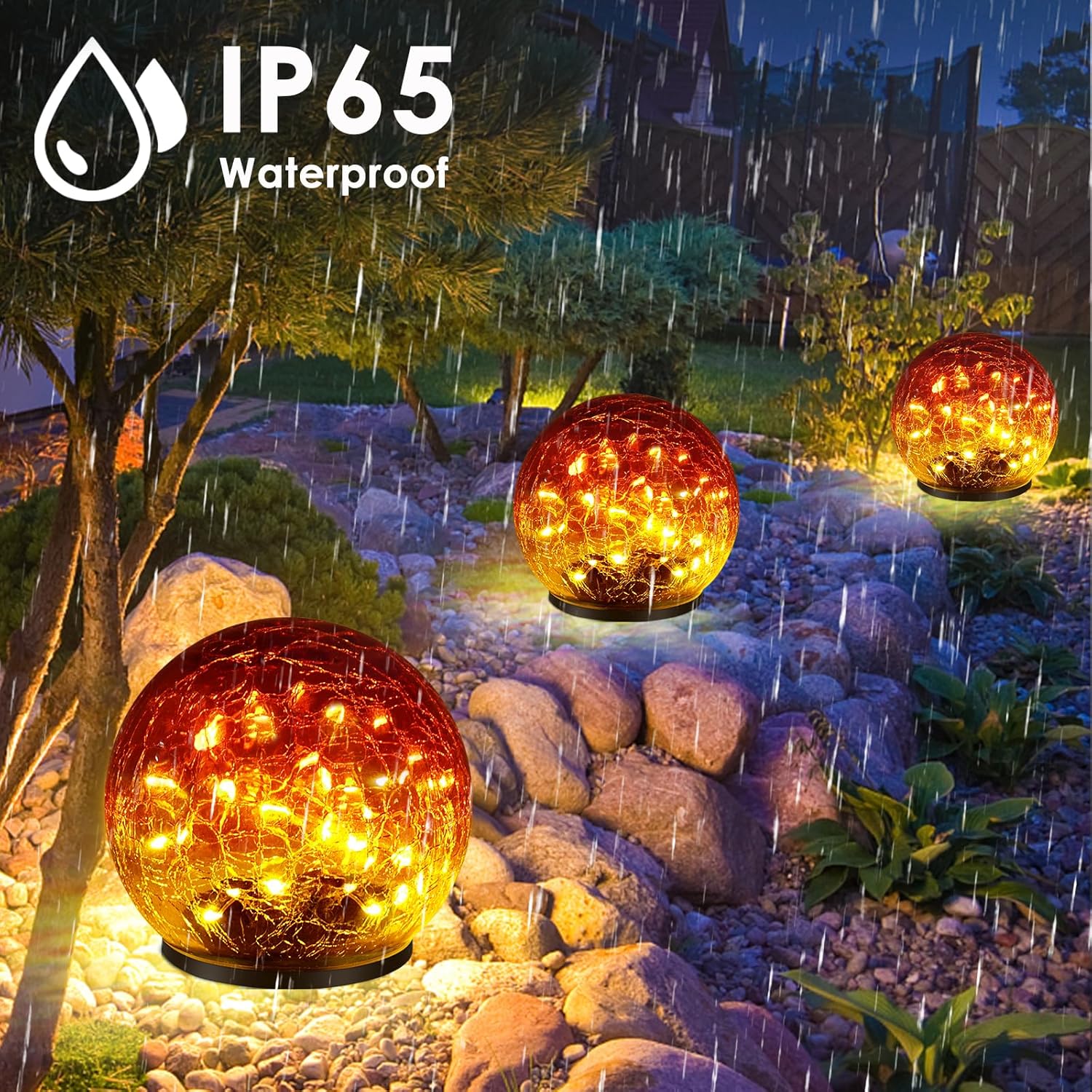 Lot de 2 lampes solaires de jardin, 30 LED en verre craquelé, étanches, pour décoration extérieure de Noël, allée, patio，12cm，rouge - 2