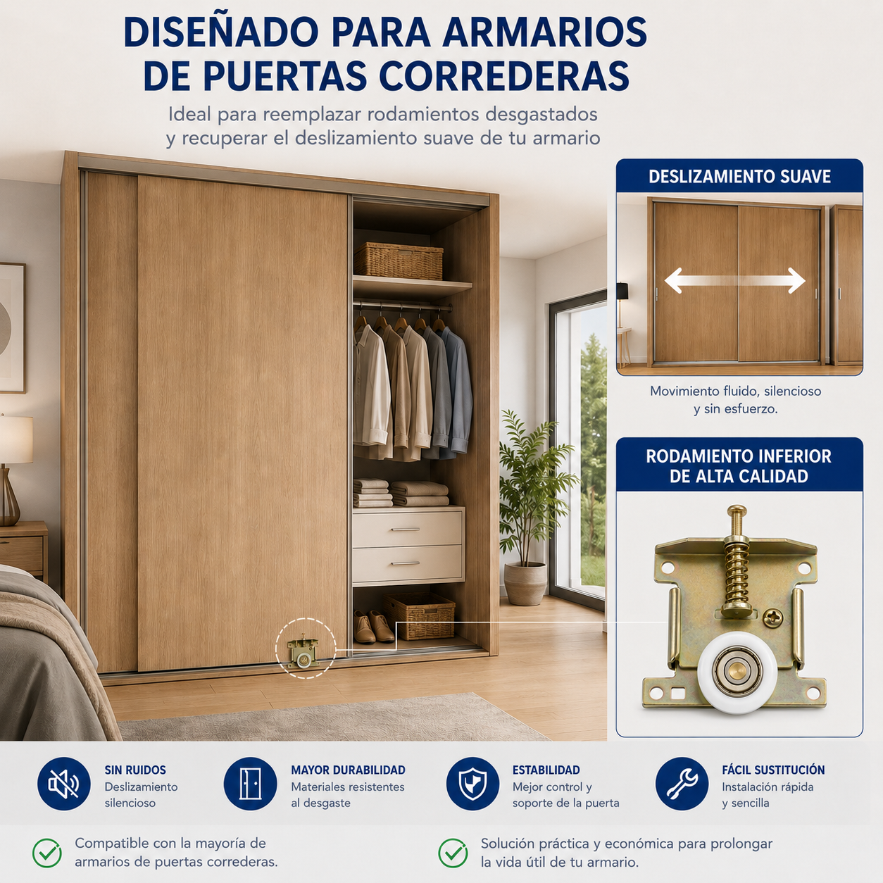 FERPASA® - Rodamiento Puerta Armario Macho 65x73 Pack 2 - 5