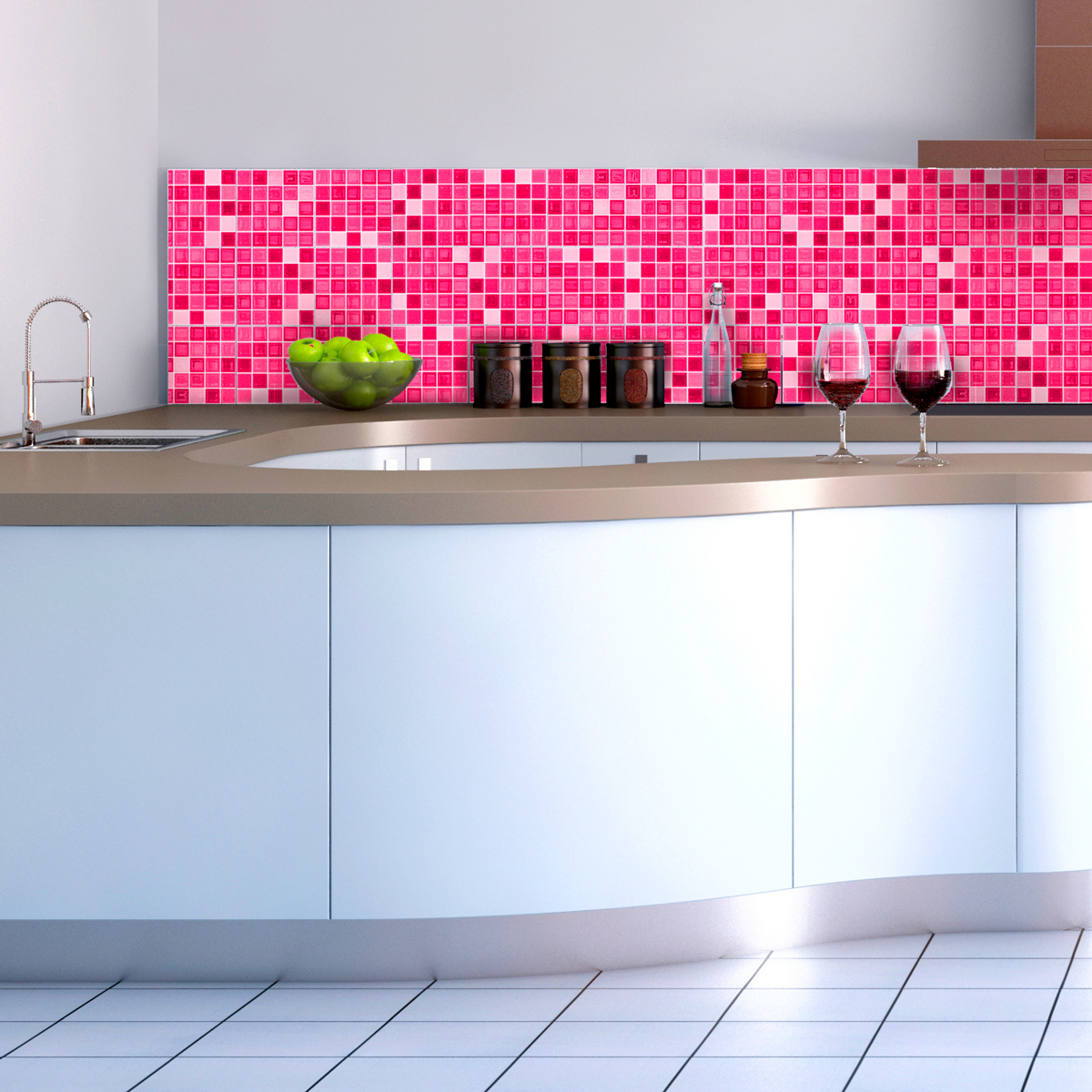 9 vinilo baldosas azulejos cortina de mosaicos de color rosa - adhesivo pared - sticker revestimiento - 9stickers20x20cm