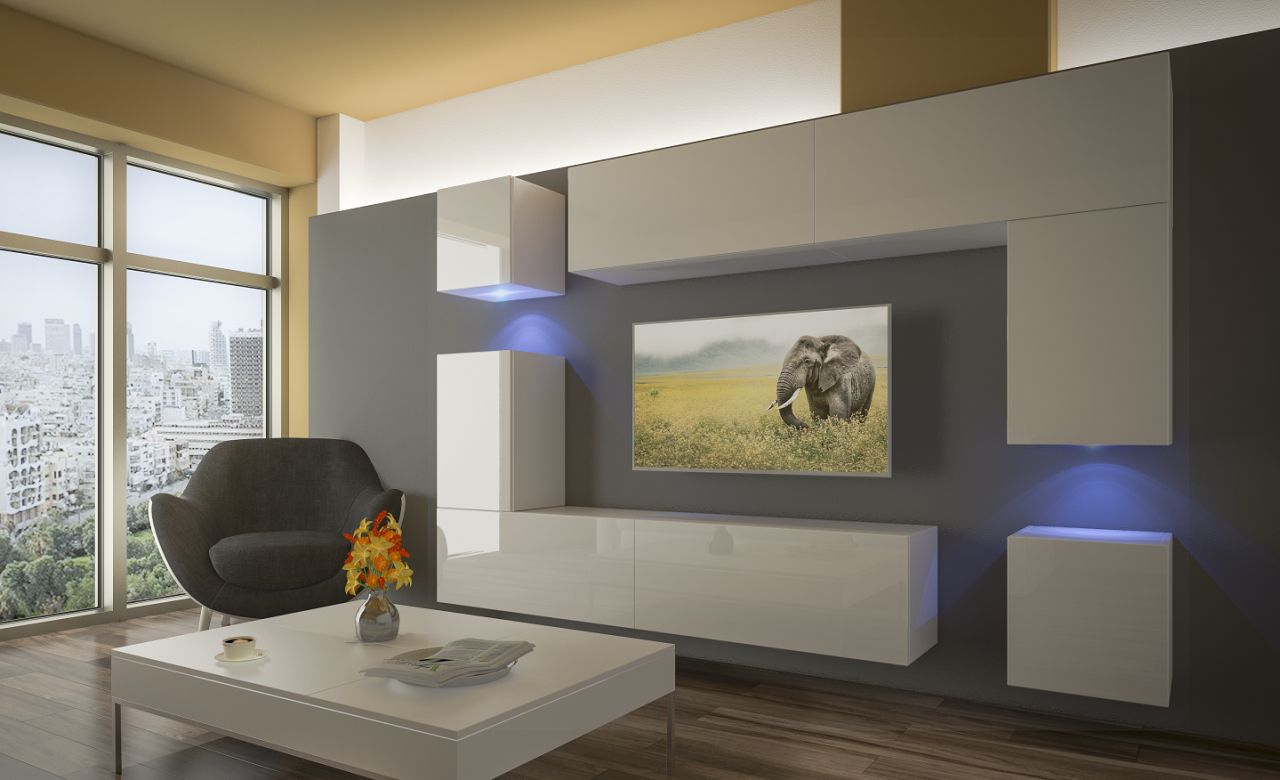 Mueble de salón moderno N5 – blanco brillo – Estándar – 240 x 177 ...