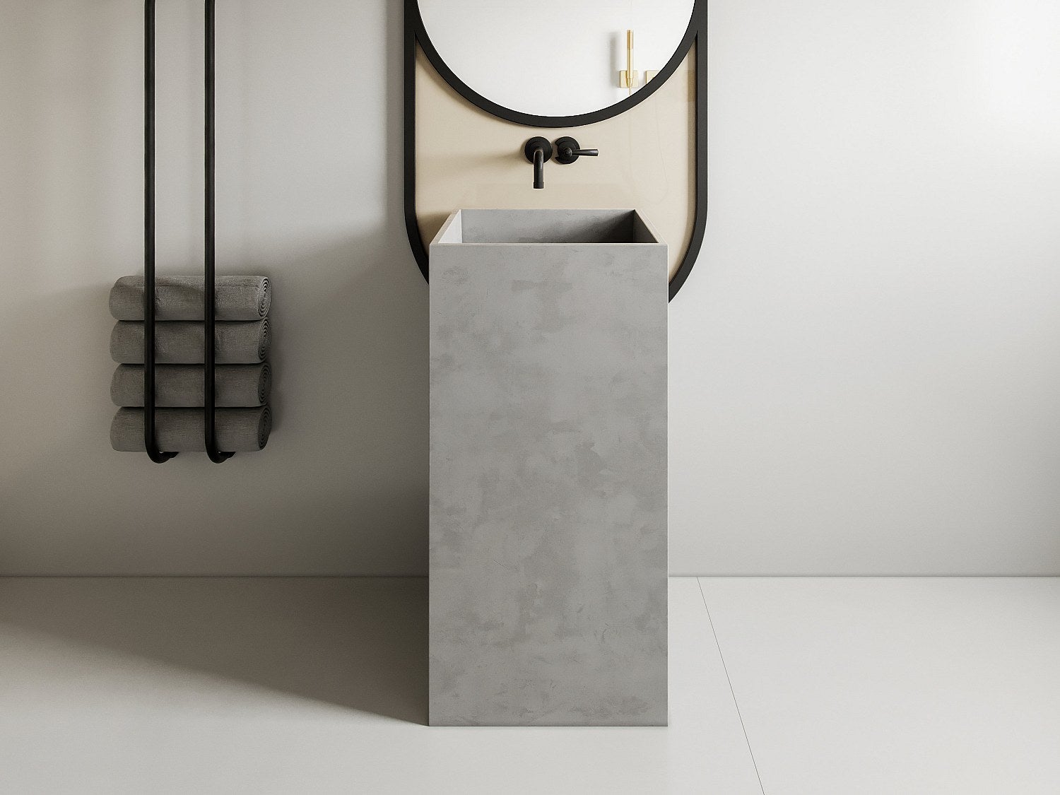 Betonowa umywalka na postumencie - dł. 40 x szer. 40 x wys. 80 cm - BALEZINO