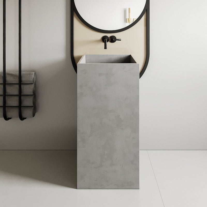 Betonowa umywalka na postumencie - dł. 40 x szer. 40 x wys. 80 cm - BALEZINO