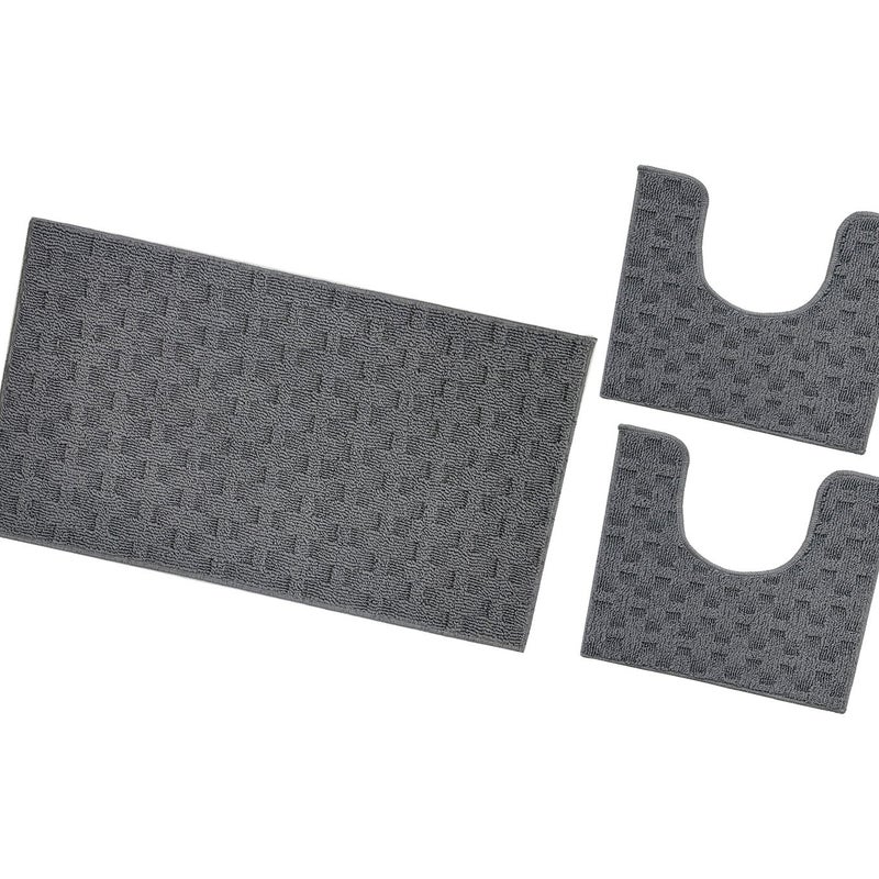 Dywanik łazienkowy 3D Miękki SplecionyChłonny Antypoślizgowy Zmywalny Dywanik Nocny Zestaw 3-Częściowy Antracytowy