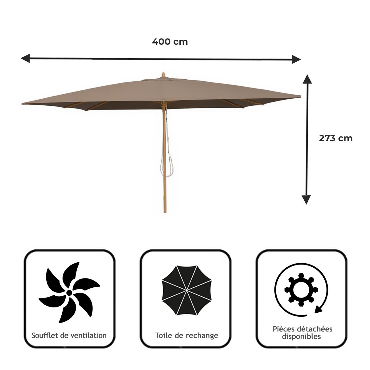 Parasol droit taupe 4x3 m Pegasia - 8