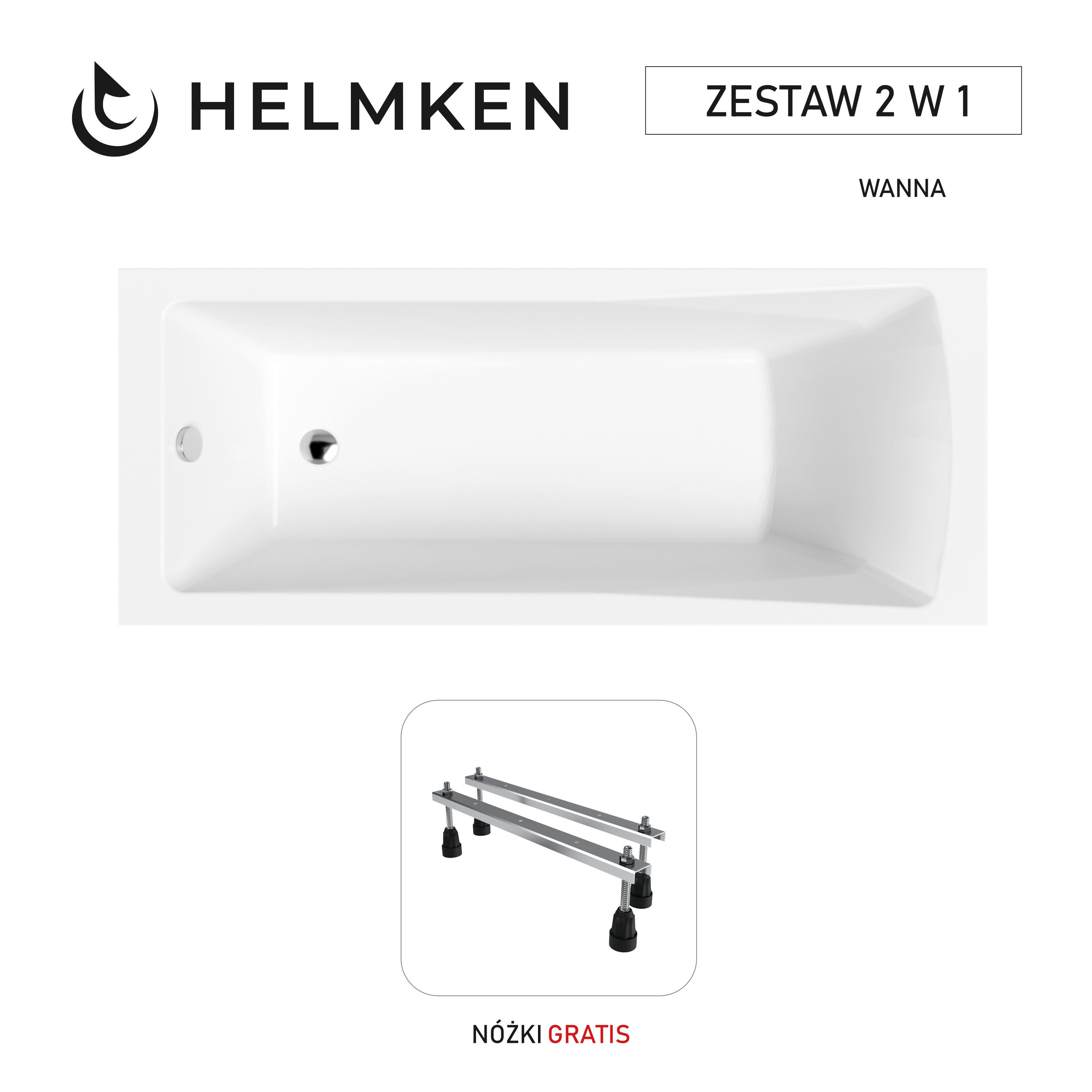 Wanna akrylowa Helmken Aurora 140x70 z akrylu lanego ze wzmocnionym korpusem / 35010040