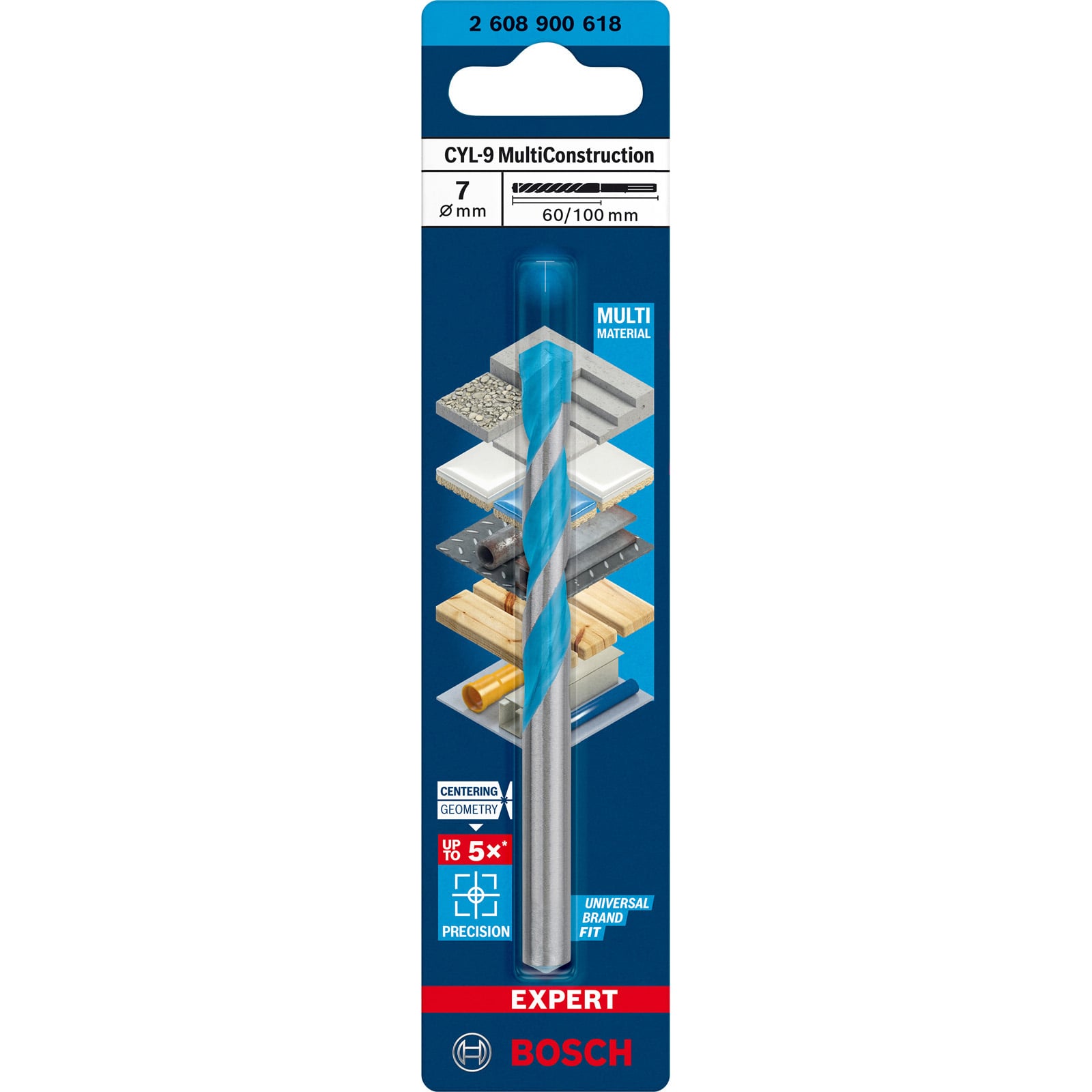 Bosch Accessories EXPERT CYL-9 MultiConstruction 2608900618 Foret polyvalent 1 pièce 7 mm Longueur totale 100 mm tige - 7