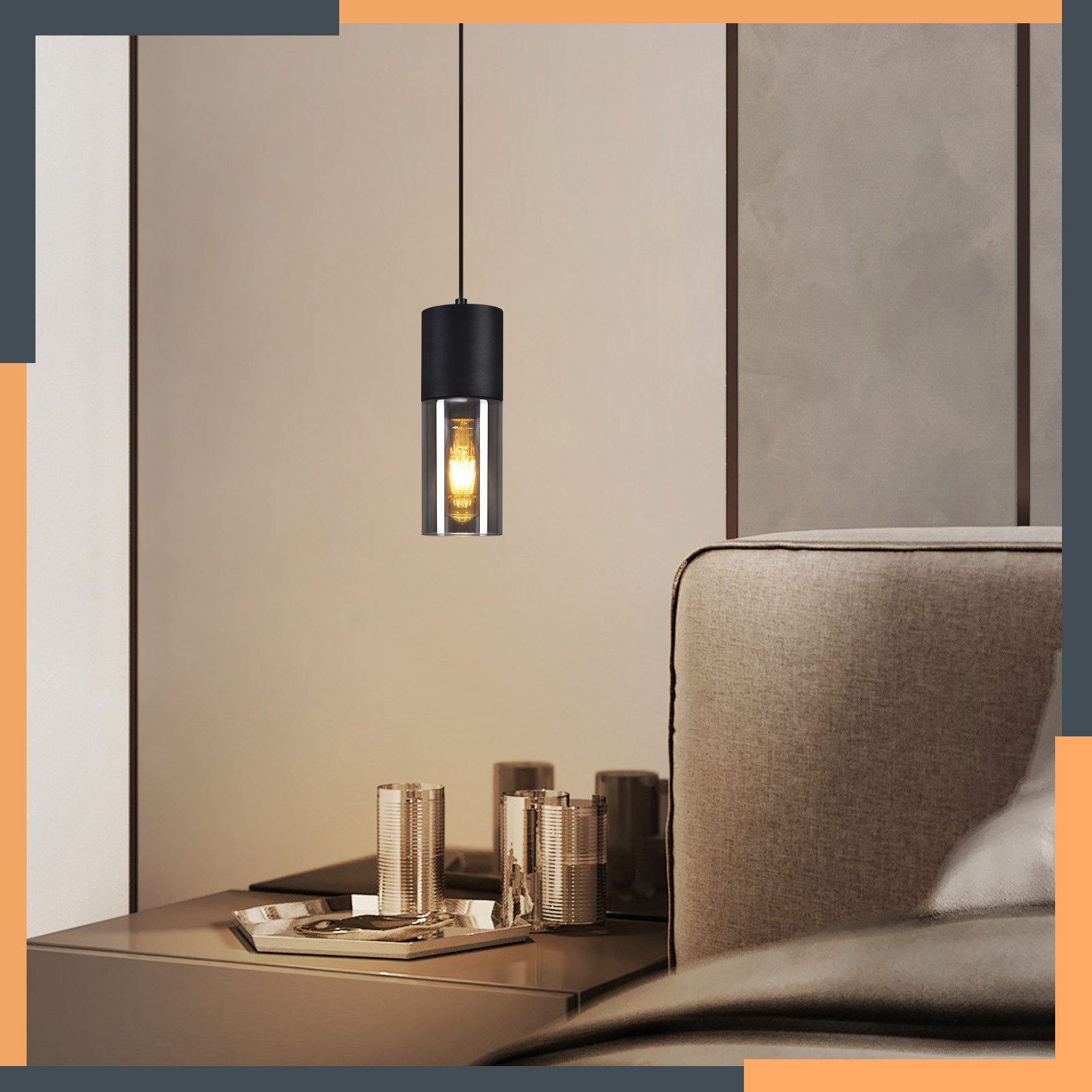 NETTLIFE Lampa wisząca czarna lampa wisząca E27 kuchnia czarne szkło metal 1 żarówka industrialna nowoczesna - 7