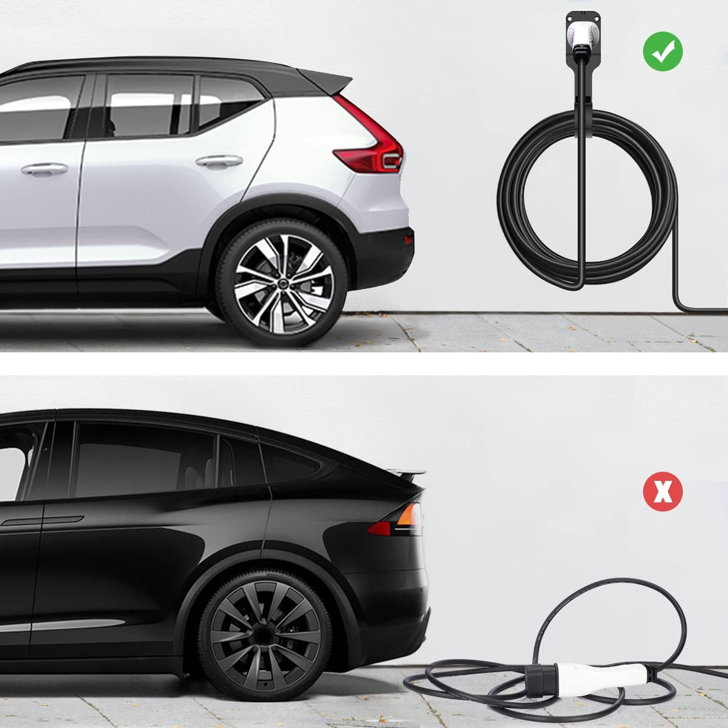 Suporte de parede para carregador de veículos elétricos Tipo 2 com gancho, compatível com veículos elétricos (VEs), preto - 2