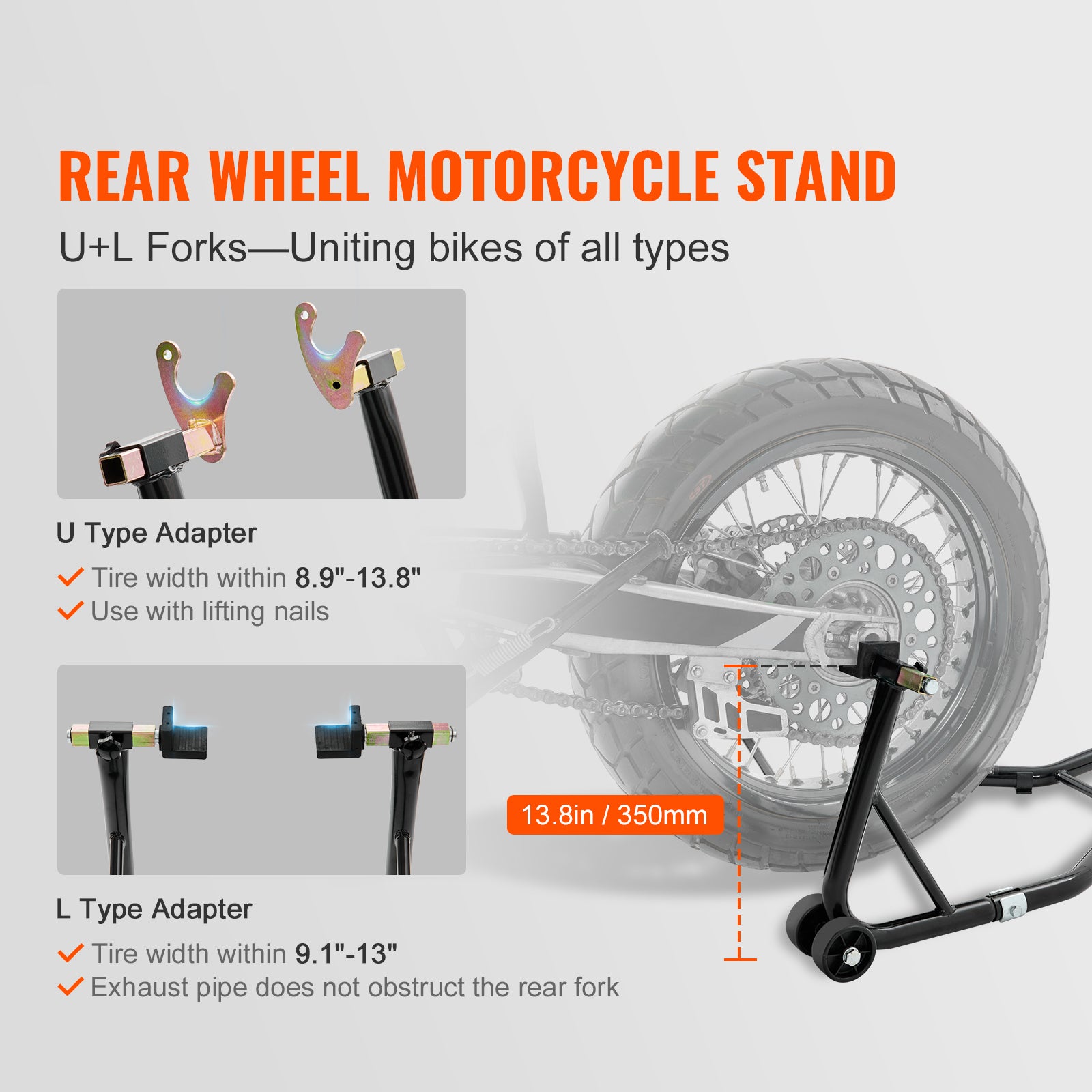 Suporte para roda traseira moto,SucceBuy capacidade 390 kg,robusto com bobinas garfo em U + L,macaco para levantamento para Suzuki,Yamaha,preto - 4