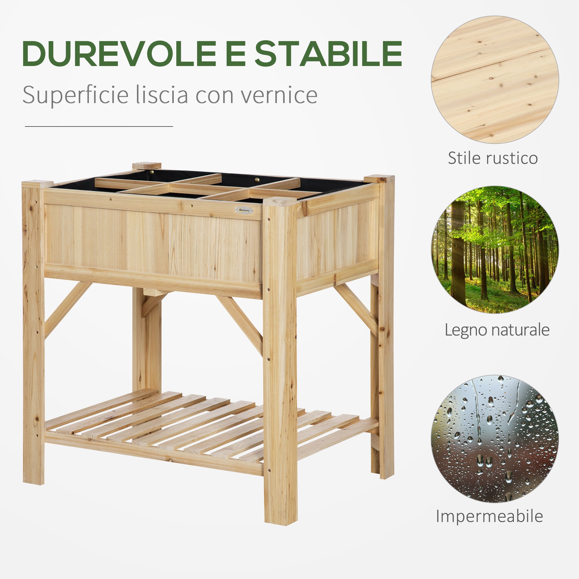 Jardinière surélevée à 6 compartiments, avec base en sapin, 78,5 x 58 x 81 cm - 9