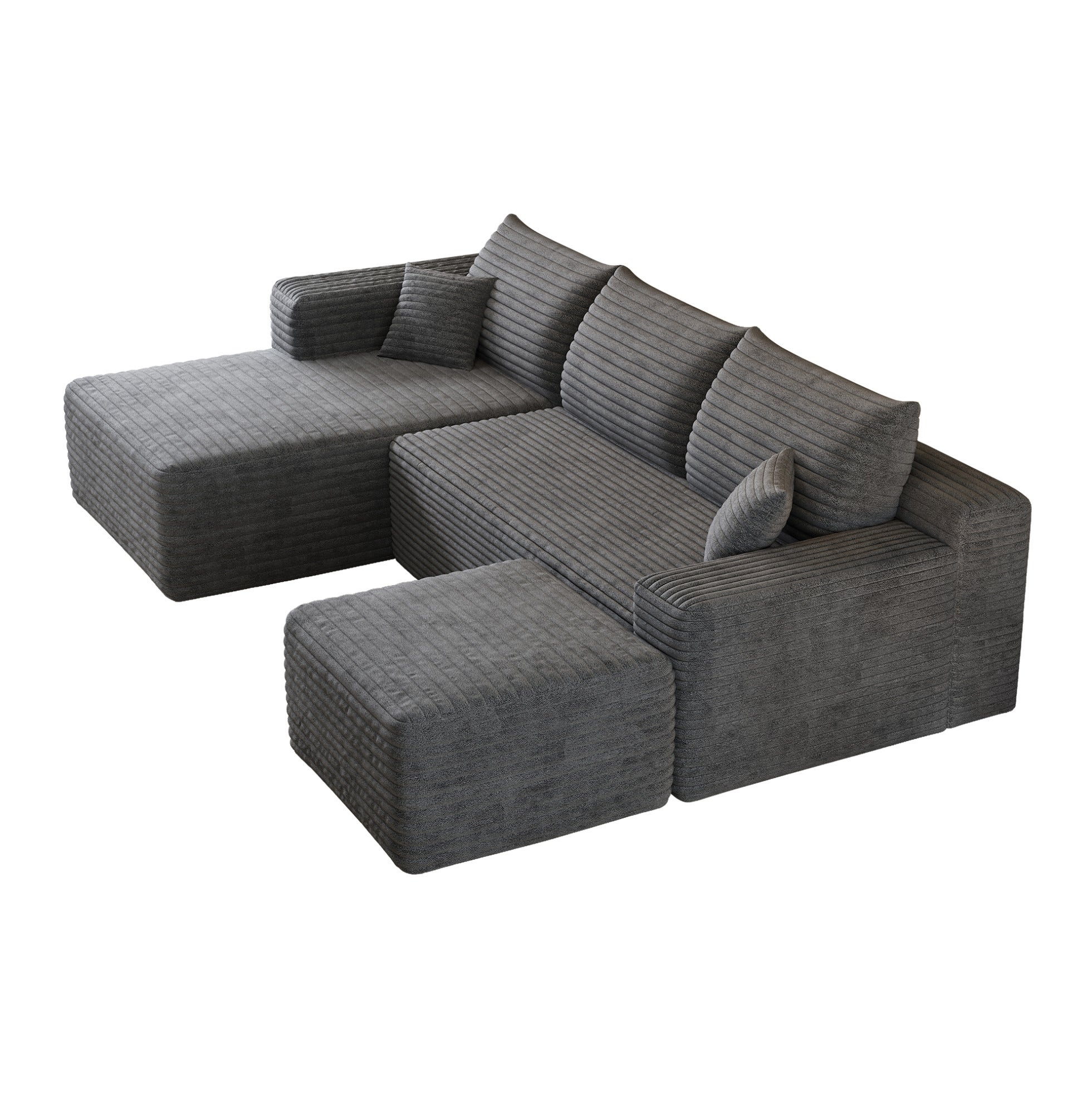 Canapé d'angle 4 places 241 cm, style moderne minimaliste, tissu côtelé gris foncé, assise profonde, sans montage - 6