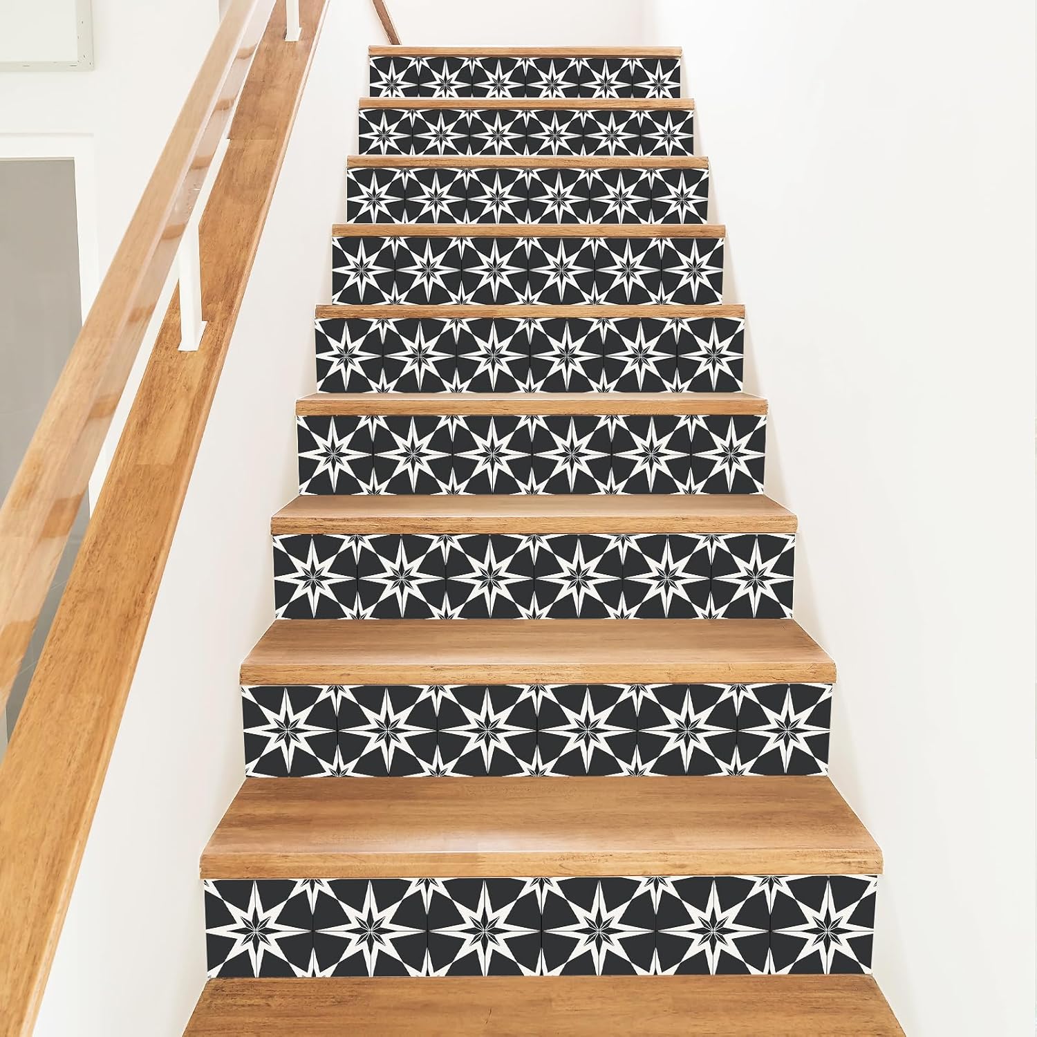 13 samoprzylepnych pasków w gwiazdki do podstopnic schodowych, naklejki samoprzylepne na schody, 18 x 100 cm, styl boho