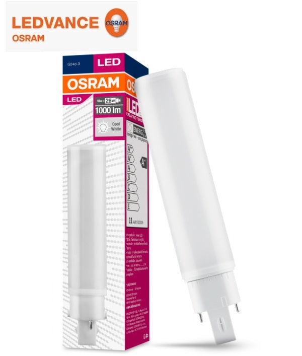 OSRAM DULUX D 26 Ampoule LED pour culot G24D-3, 10 watt, 1000 lumen, blanc froid (4000K), orientable, en remplacement de l'ampoule Dulux classique 26W - 3