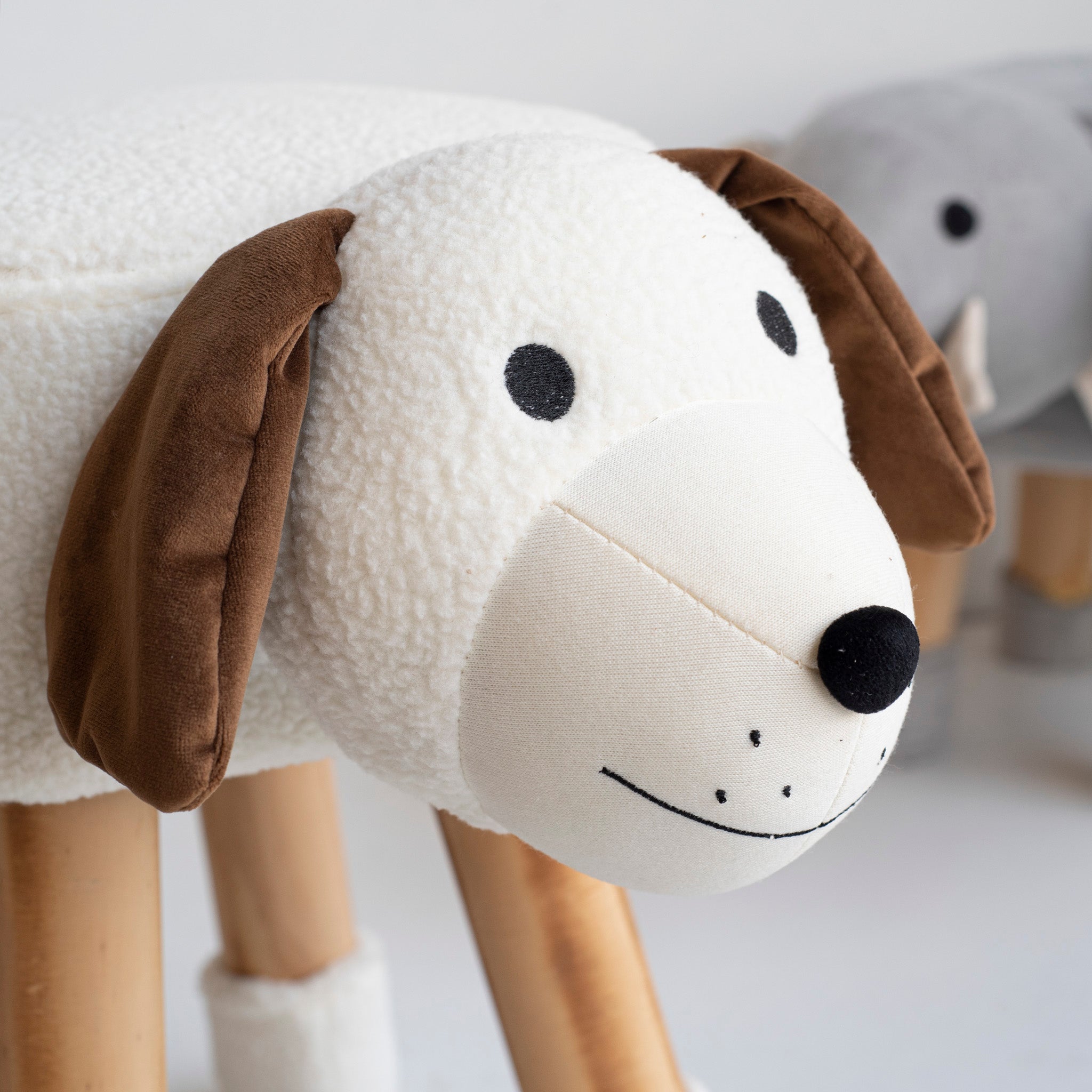Sgabello Per Bambini In Legno Massiccio Con Disegno Di Cane - Altezza 25 Cm, Vernice Ecologica