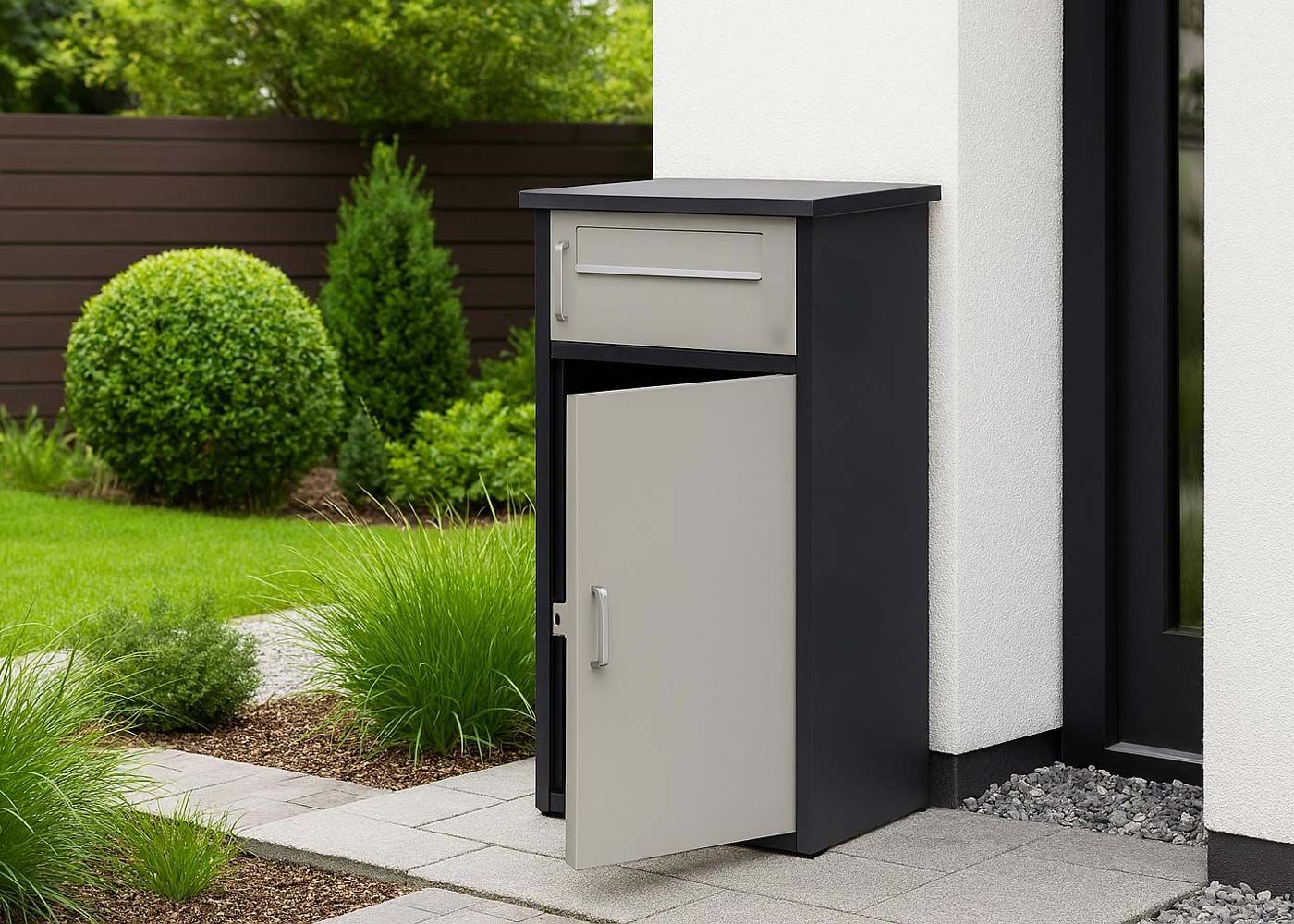 Boîte à colis HWC-O51, boîte à colis, casier à colis, boîte aux lettres 2 compartiments, acier 78 x 49 x 38 cm ~ gris foncé/gris clair - 3