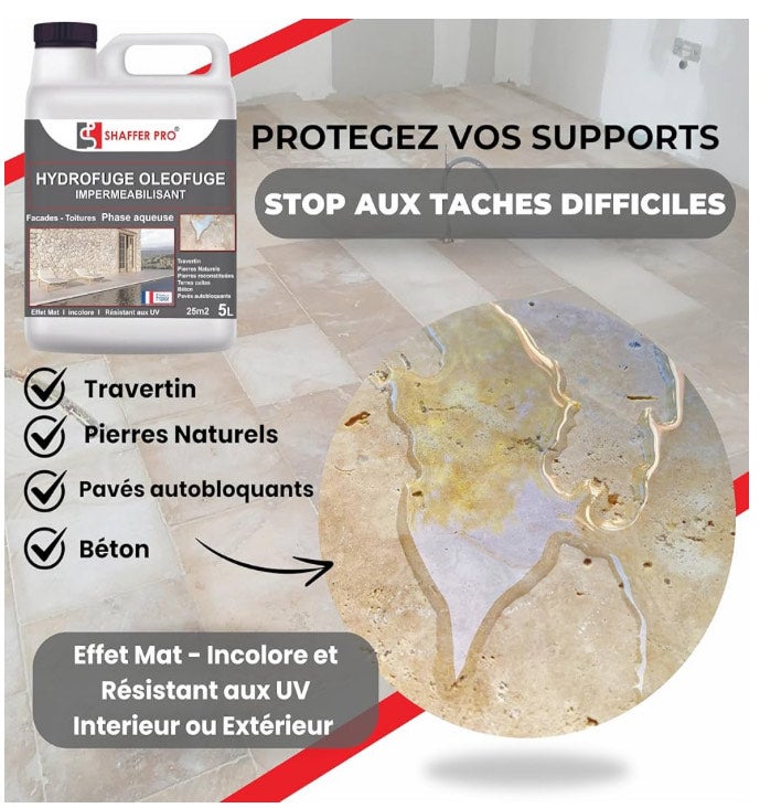 Produit Hydrofuge Imperméabilisant 5L- Shaffer Pro – Hydrofuge Oléofuge Travertin, Pierre Naturelle, Façade, Béton - 2