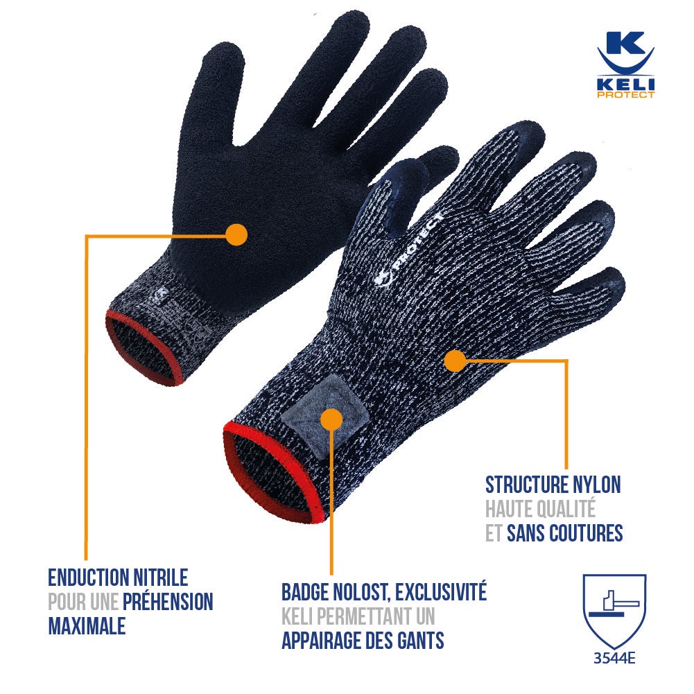 Lot de 3 Paires de Gants de Protection Hiver - Système Breveté NoLost - Manutention - Temps Froid - Vitrerie - Enduction Latex Supergrip - Taille 10 - 2