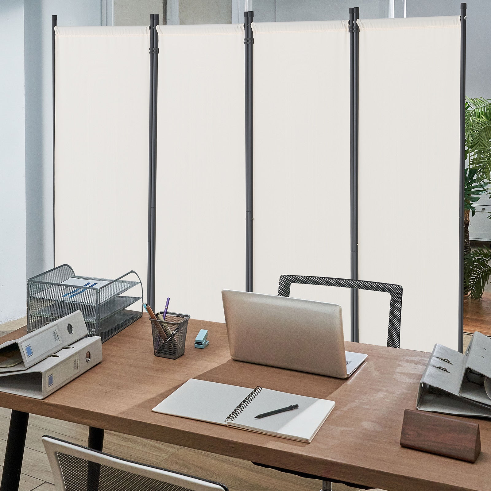Cloison séparation VEVOR en tissu, séparateur de pièce pliable à 4 panneaux, pour bureau, chambre, maison, autoportant, 228x45x172,5 cm, blanc - 8