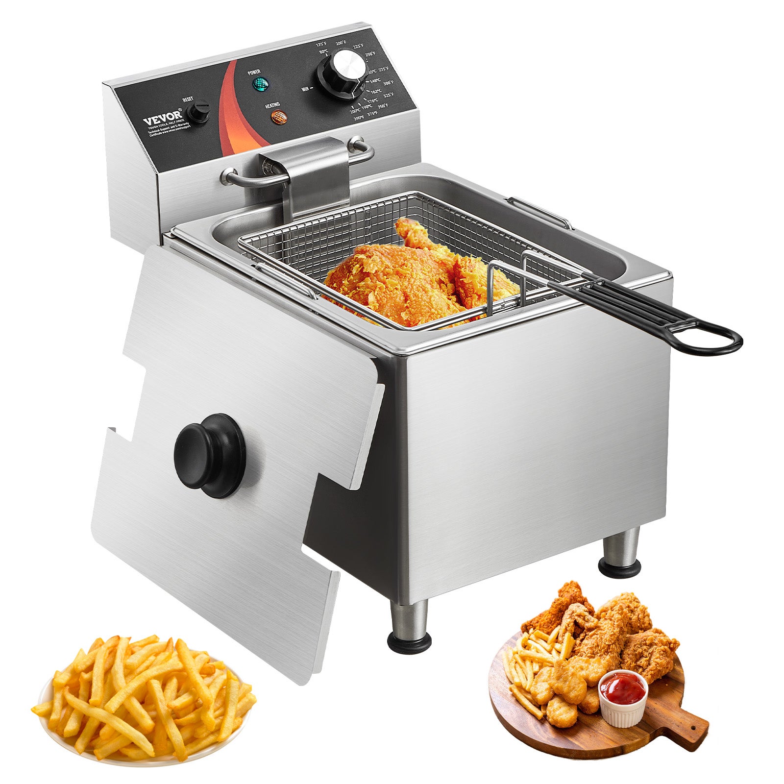 Komercyjna frytkownica elektryczna 3100 W, 9 l, stal nierdzewna, ulepszona, 200°C VEVOR